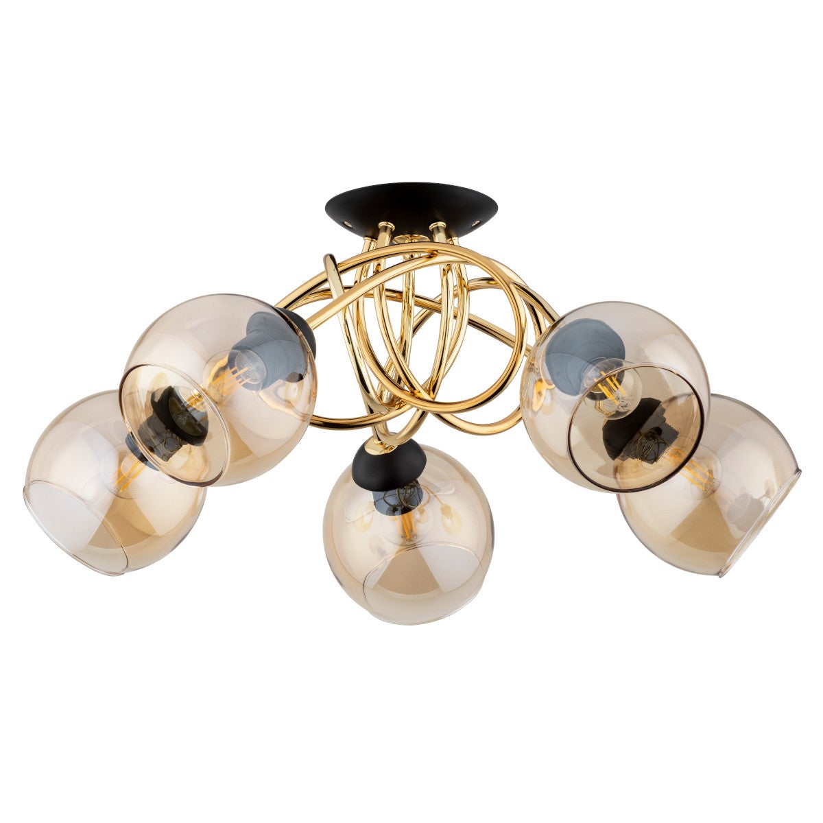 Lampa sufitowa wisząca Modena złoto-czarna-bursztynowy 5xE27x15W nowoczesna wym: 30 x 60 x 60 cm metal Alfa