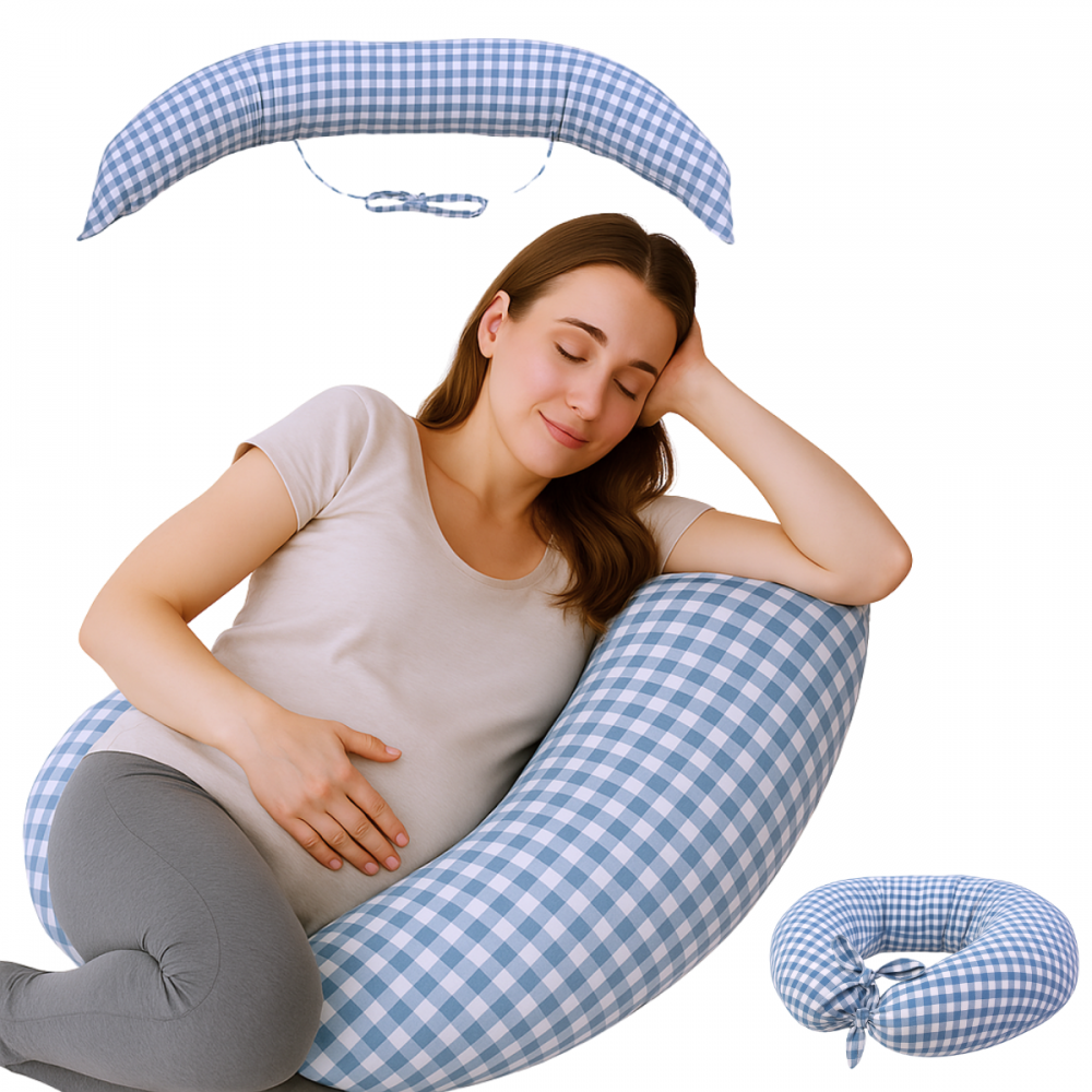 Mobiclinic® Coussin Allaitement Et Grossesse 3 En 1 Sangles Réglables 180 Cm - Multifonction Aura Vichy Print Amovible Lavable