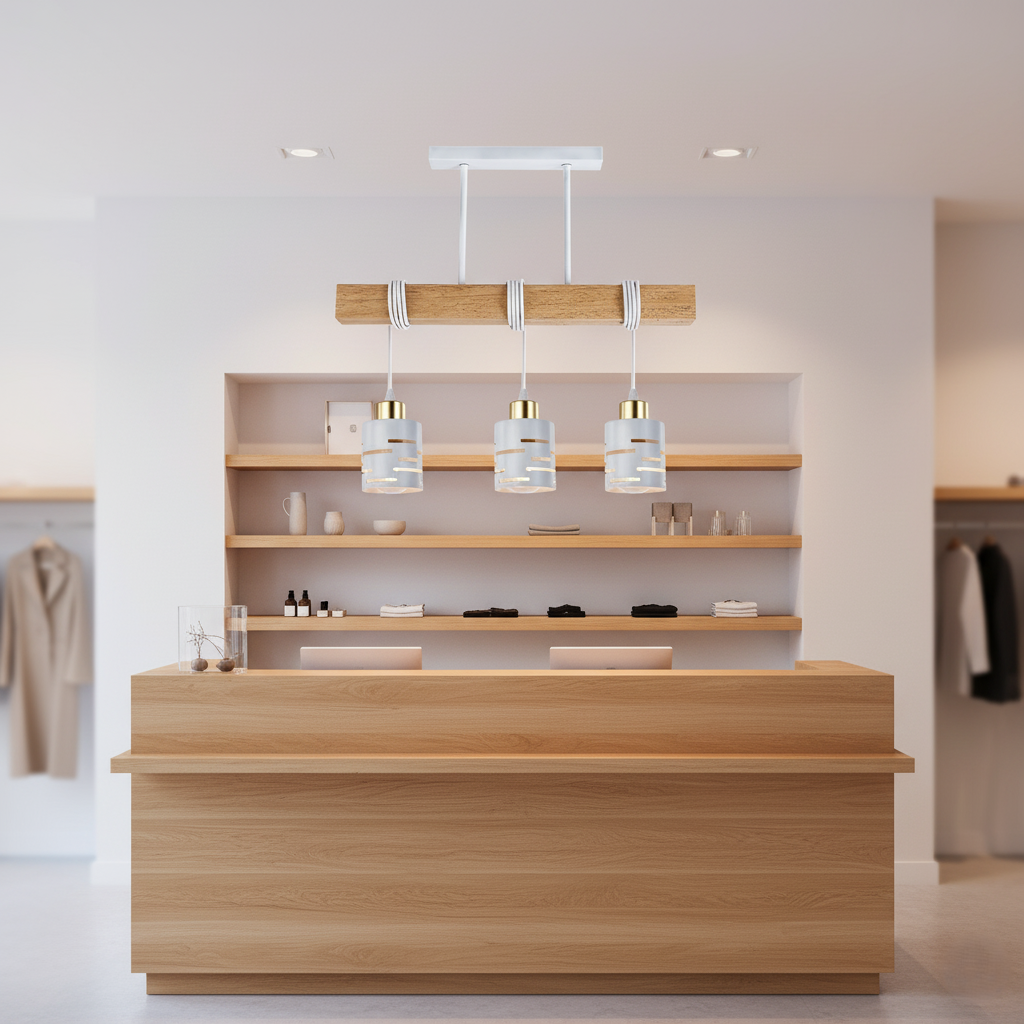 Lampa wisząca sufitowa 3x E27 LED Elen IP20 150cm okrągła biała złota z drewnem MasterLED - 2