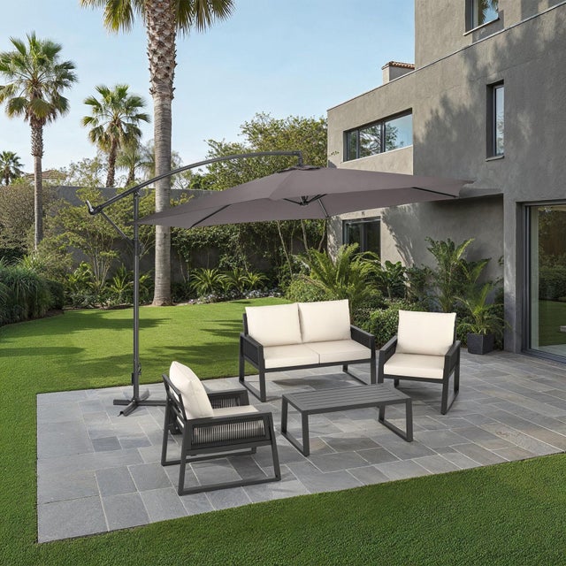 Parasol en métal 350 cm inclinable avec manivelle et housse de protection, protection UV, gris TECTAKE