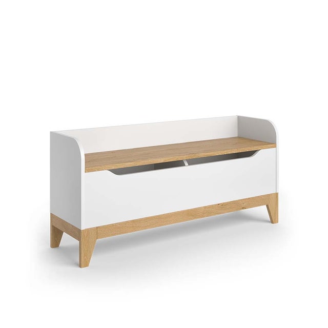 Vitalispa Baúl de juguetes Malia, Blanco/roble, 107.2 x 50 cm con asiento corrido