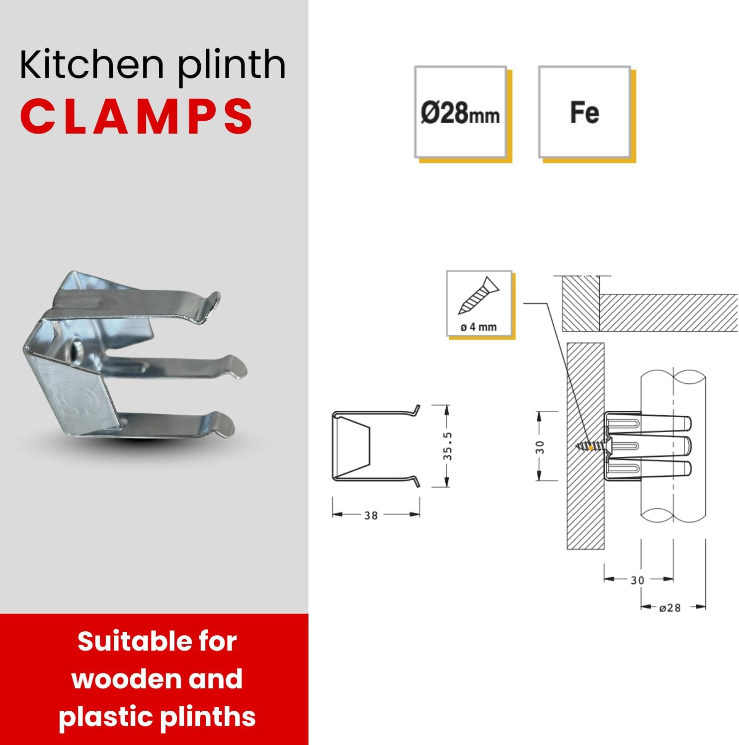 EVOTRADE 10 Crochets Galvanisés pour Plinthe de Cuisine en Bois et Plastique – Clips Universels pour Pieds et Plinthes de Cuisine - 2