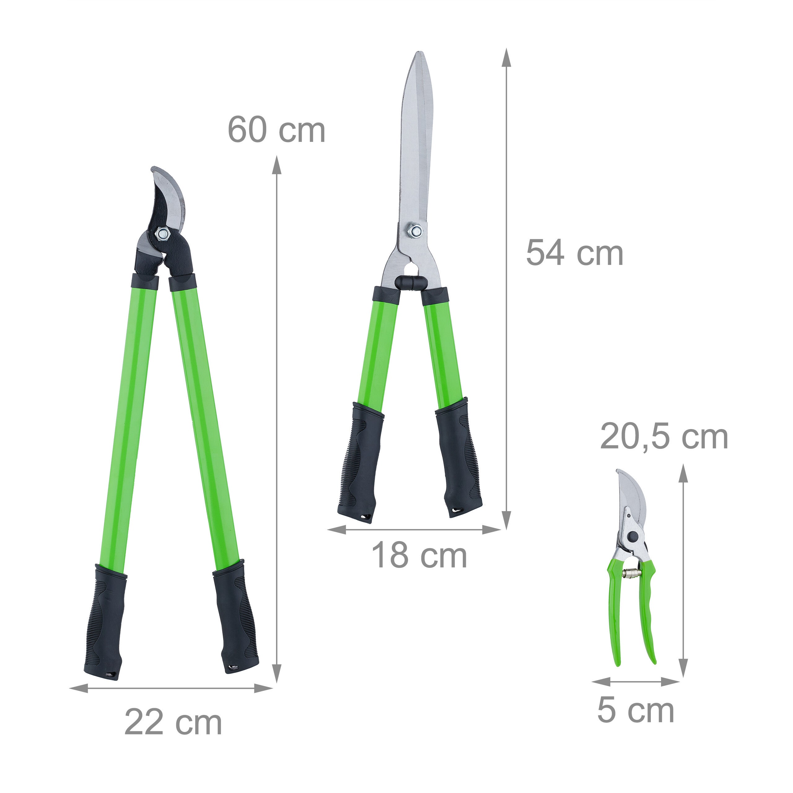 Set di 3 cesoie da giardino per legno fresco: forbici per rose, troncarami e tagliasiepi, con lame in acciaio delicate sulle piante, verde, Relaxdays - 4