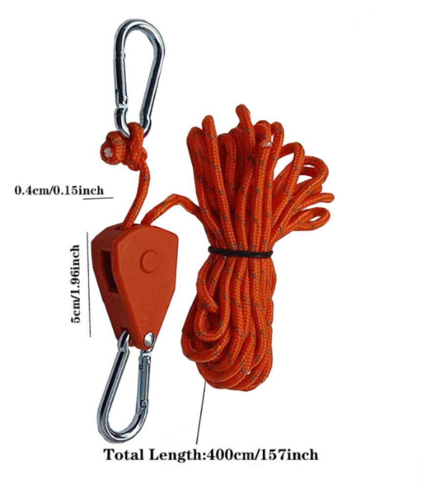 4 Pièces Corde à Cliquet de Camping, 2m/pièce - Charge Max 68kg/Paire, Idéales pour Tente Fixe, éclairage de Camping, Plantes Vertes Suspendues - Cliquet Métallique Robuste Intégré