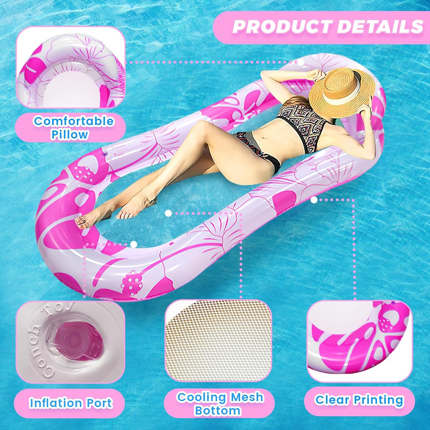 Shyllin Fauteuil Gonflable Piscine Avec Filet - Hamac Flottant 153x73 Cm, PVC Durable, été Tendance