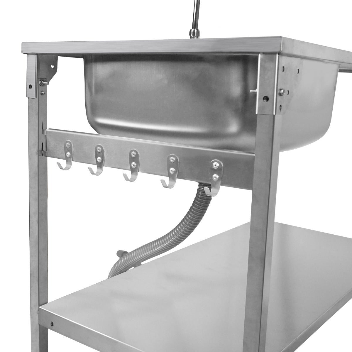 Évier de Camping sur Pieds Pliant en Acier Inoxydable- Glamping Jardin Extérieur- Égouttoir à Droite, Robinet Flexible, - 4