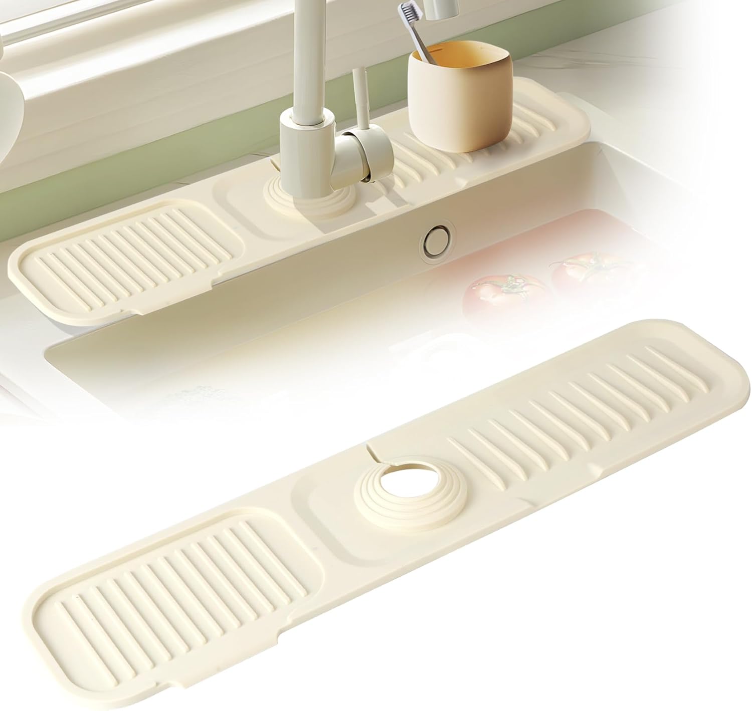 Mata pod ociekacz kranu 45x10 cm - ulepszony silikon - biała - do blatu/zlewu