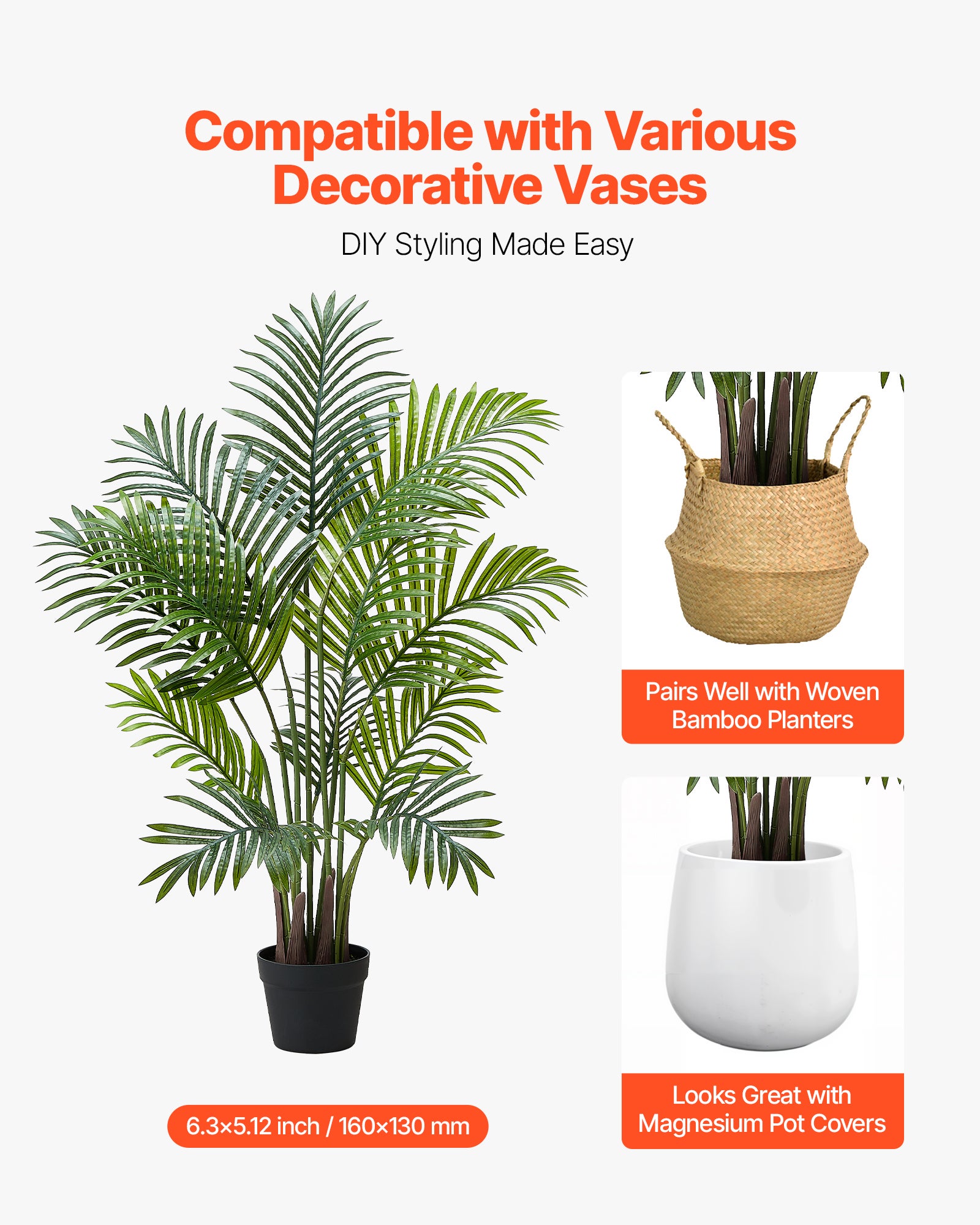 Palmeira-areca artificial VEVOR, 1,2 m, vaso branco, conjunto 2, palmeira-areca falsa, para decoração casa, escritório, ambiente interior e exterior - 5