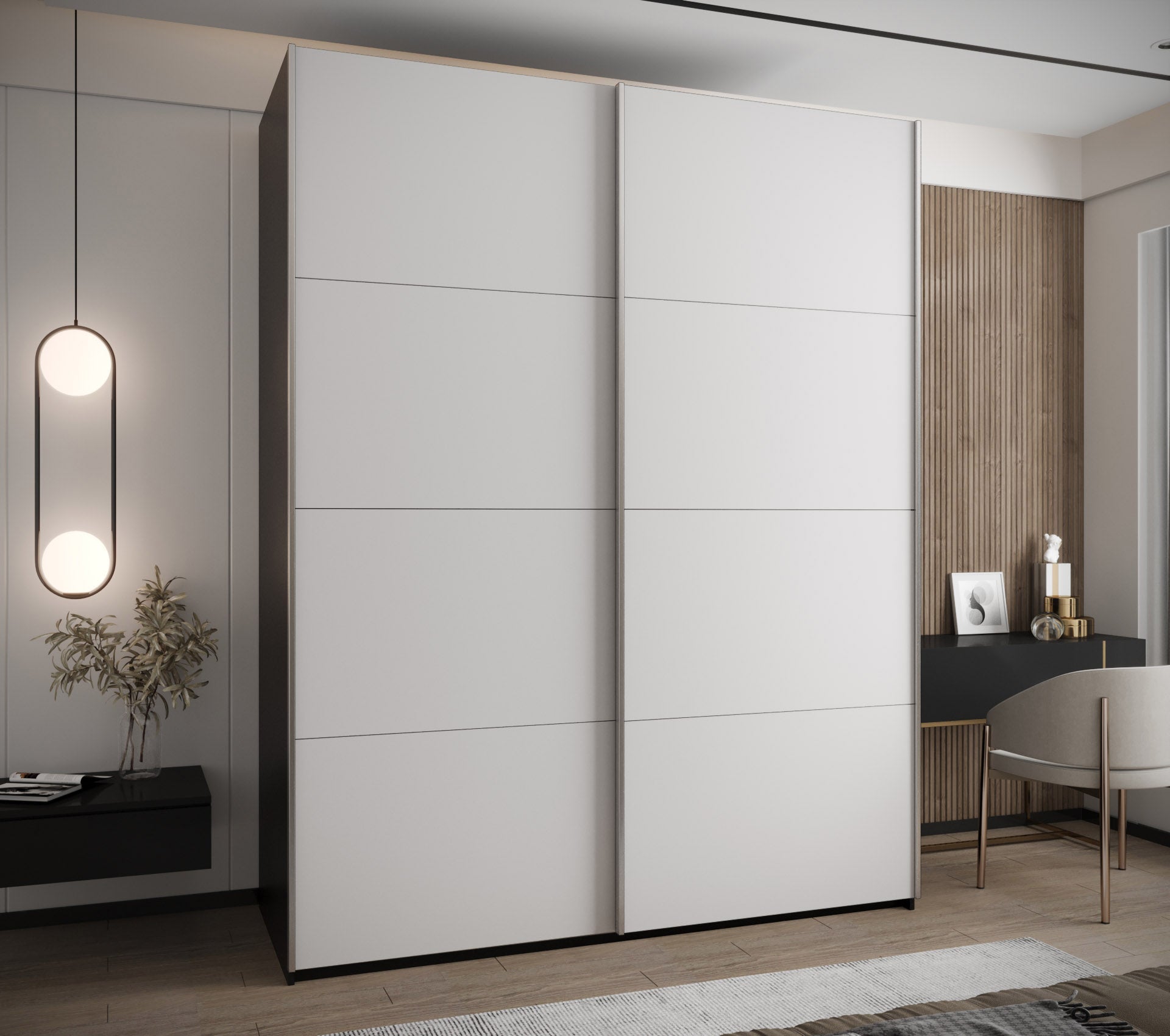 Szafa przesuwna wysoka Lux 1 200 x 64 x 245,5 cm czarny + biały + u. srebrny - Abiks Meble - 2