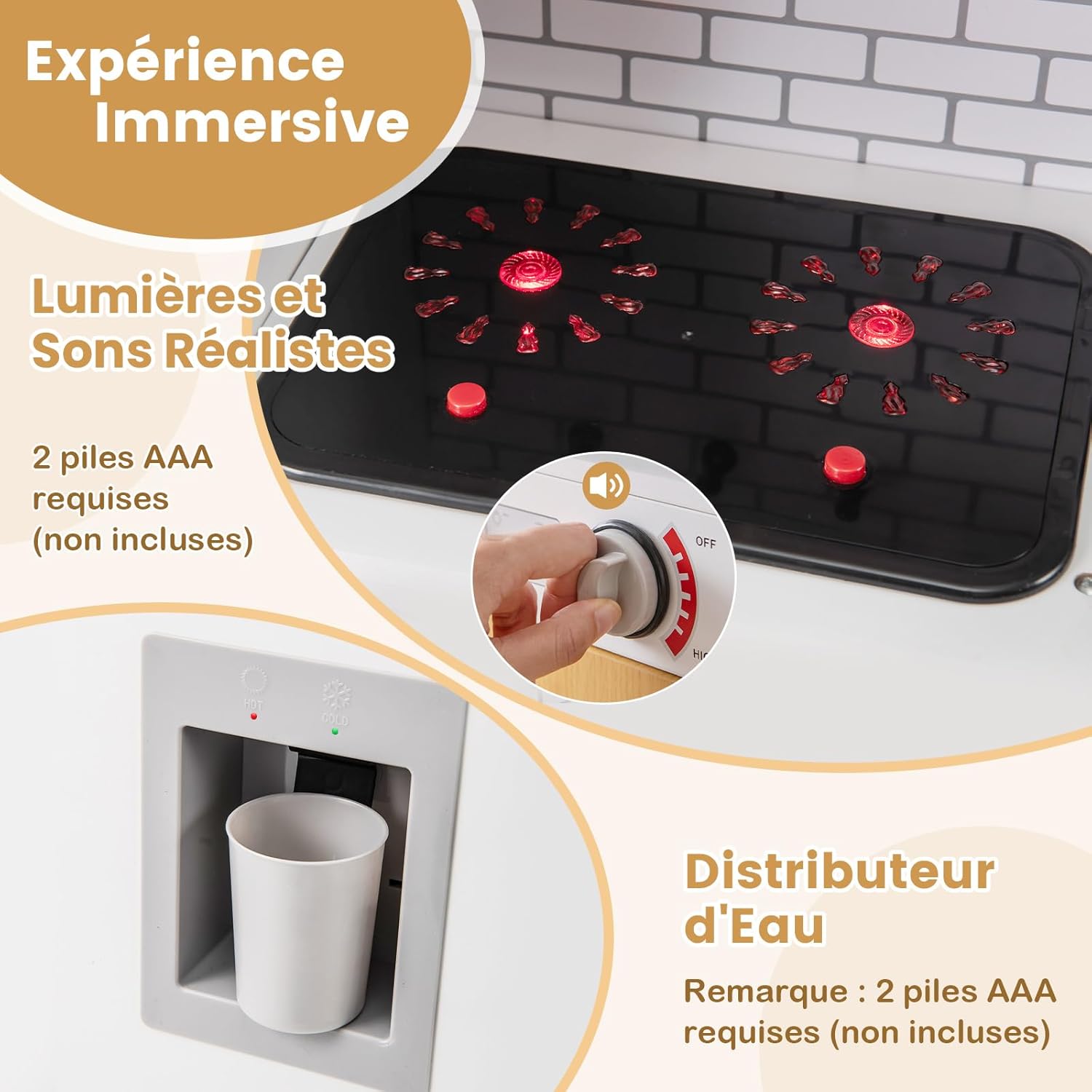 Cuisine Enfant avec Effets Sonores et Lumières, Jeu de Cuisine Enfant avec Machine à Laver & Micro-Ondes, Distributeur d'eau & Téléphone, Blanc - 2