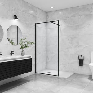 Paroi de douche noire 140x200cm paroi de douche à l'italienne en 8mm verre anticalcaire avec barre de fixation noire 73-120cm en carré