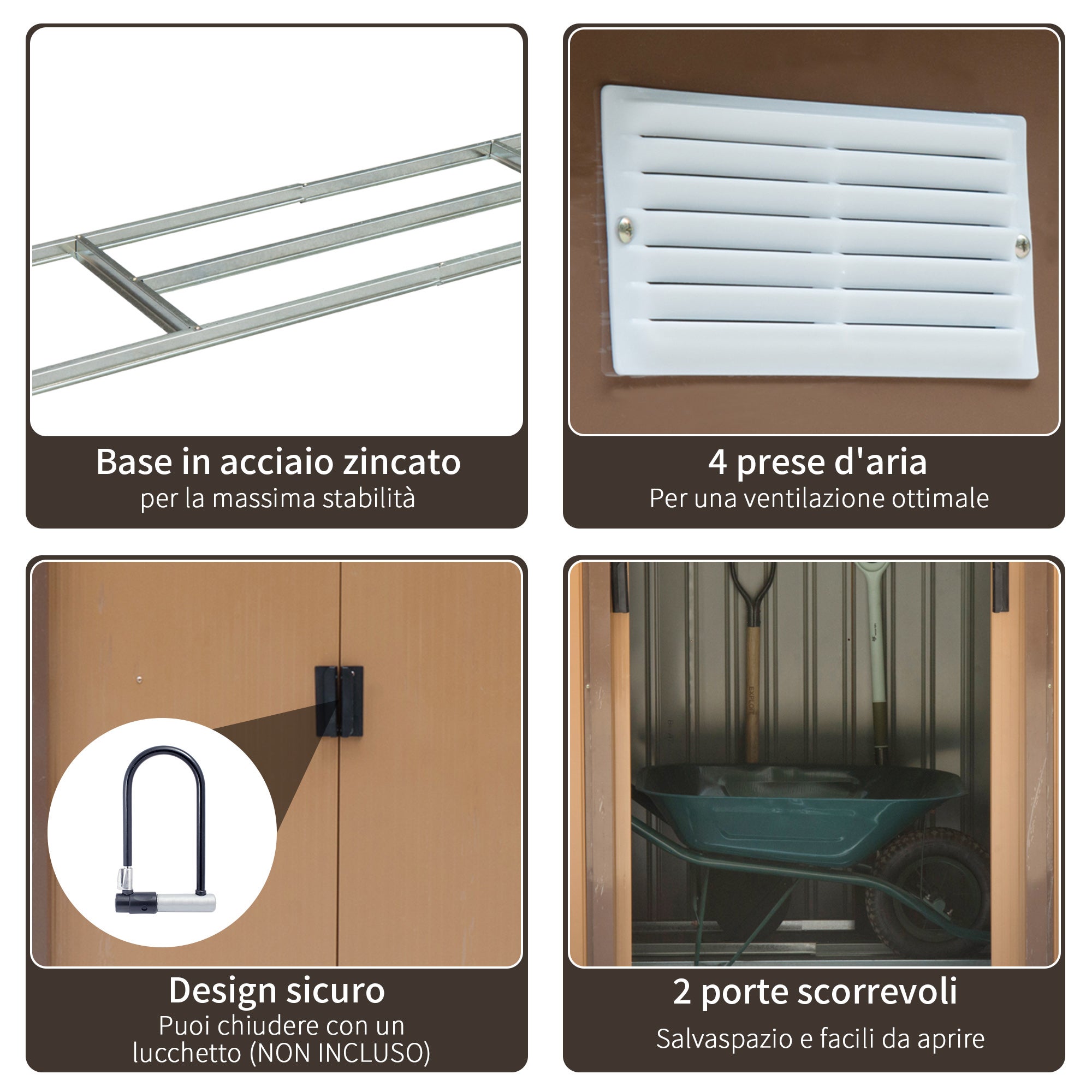 Outsunny Casetta Giardino 2.42m², Acciaio, Porte Scorrevoli, 213x130x185cm, Giallo - 6