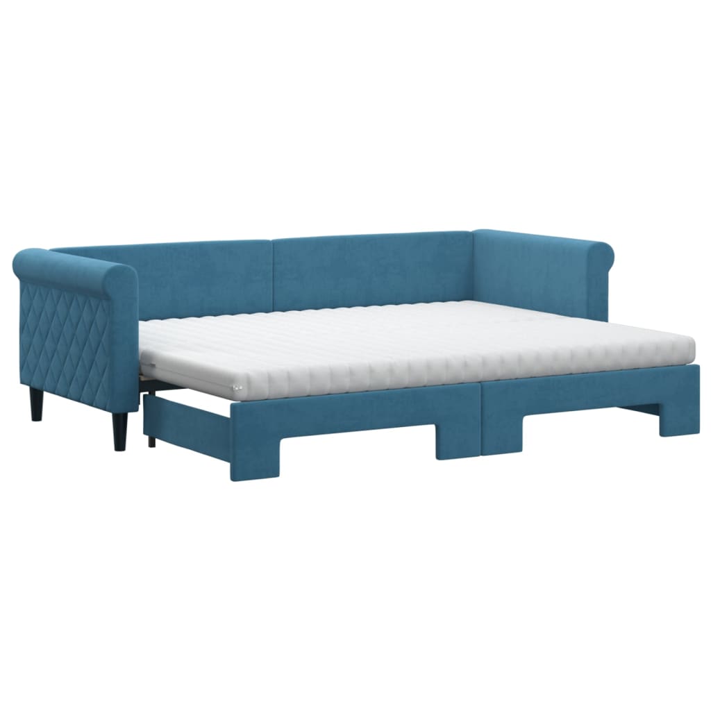 Lit de jour avec lit gigogne et matelas bleu 80x200 cm velours - Canapé