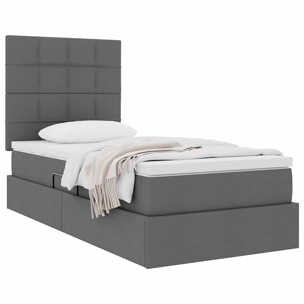 Lit avec rangement et matelas en tissu gris foncé, pour la chambre, 90 × 190 cm - 3