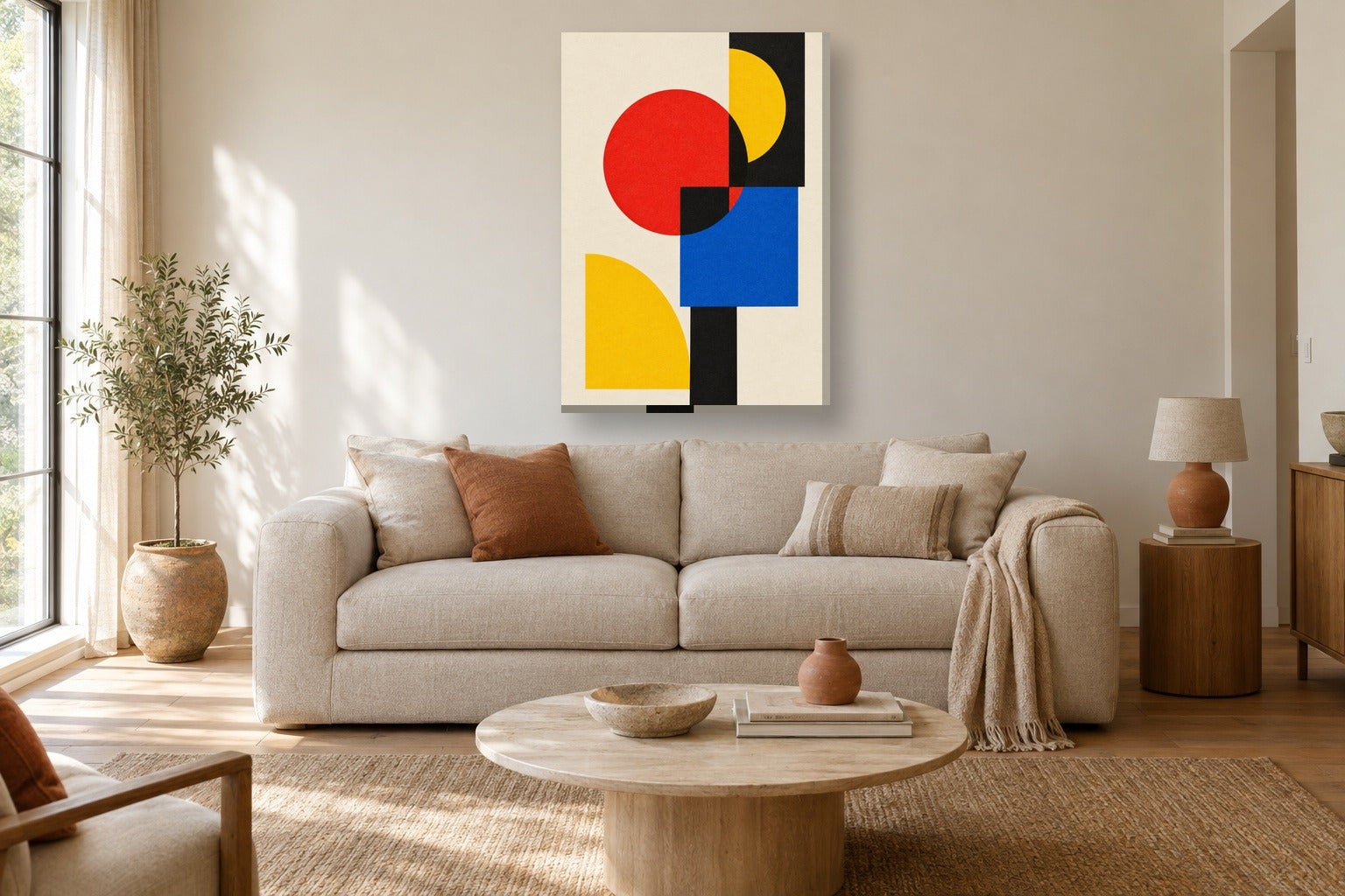 Tableau géométrique «Cercle et carré, géométrique» sur toile, châssis ...