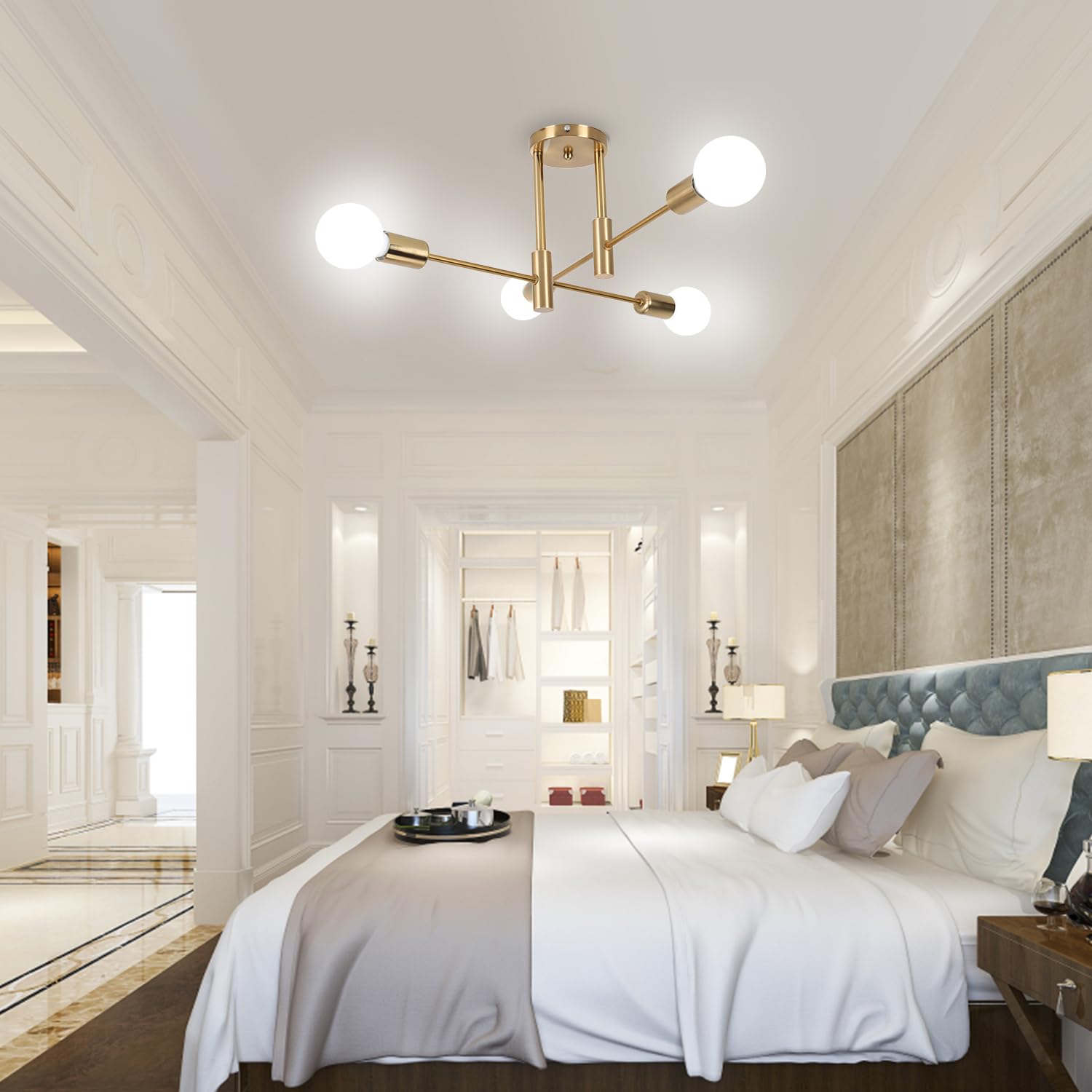 Lampadario Sputnik, lampada a sospensione nordica moderna di metà secolo, lampada da soffitto a 4 luci, rame (lampadina non inclusa) - 4