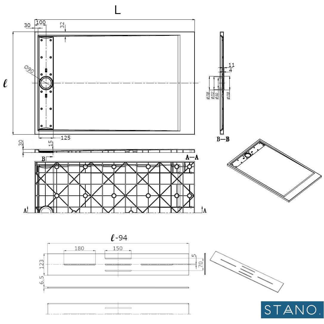 Receveur de douche 90 x 160 cm extra plat LUCIA en SoliCast® surface ardoisée noir - 5