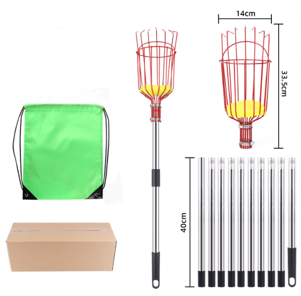 Cueille-Fruits Télescopique KOMABLEN 4m - Inox Avec Sac - Pour Pommes, Poires, Cerises Et Autres Fruits Hauts