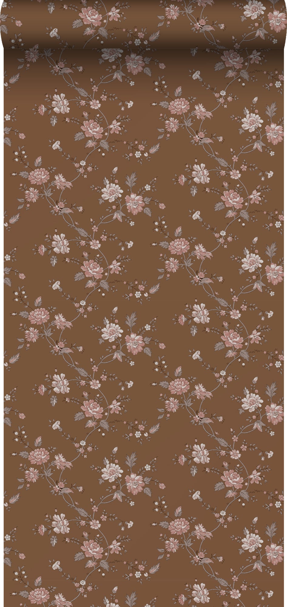 Tapeta kwiaty rdzawy brązIróżowym - 53 cm x 10.05 m - ESTAHOME