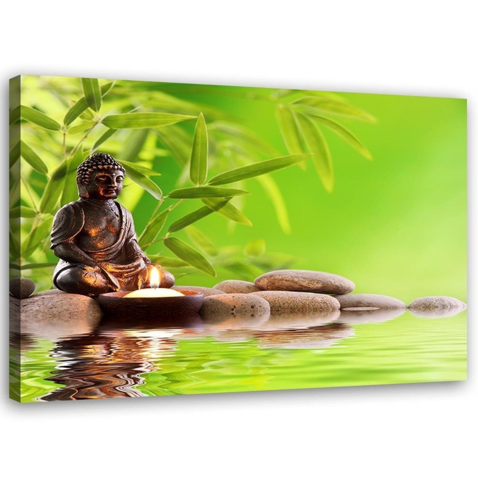 Obraz na płótnie, Budda i bambusowe liście 90x60
