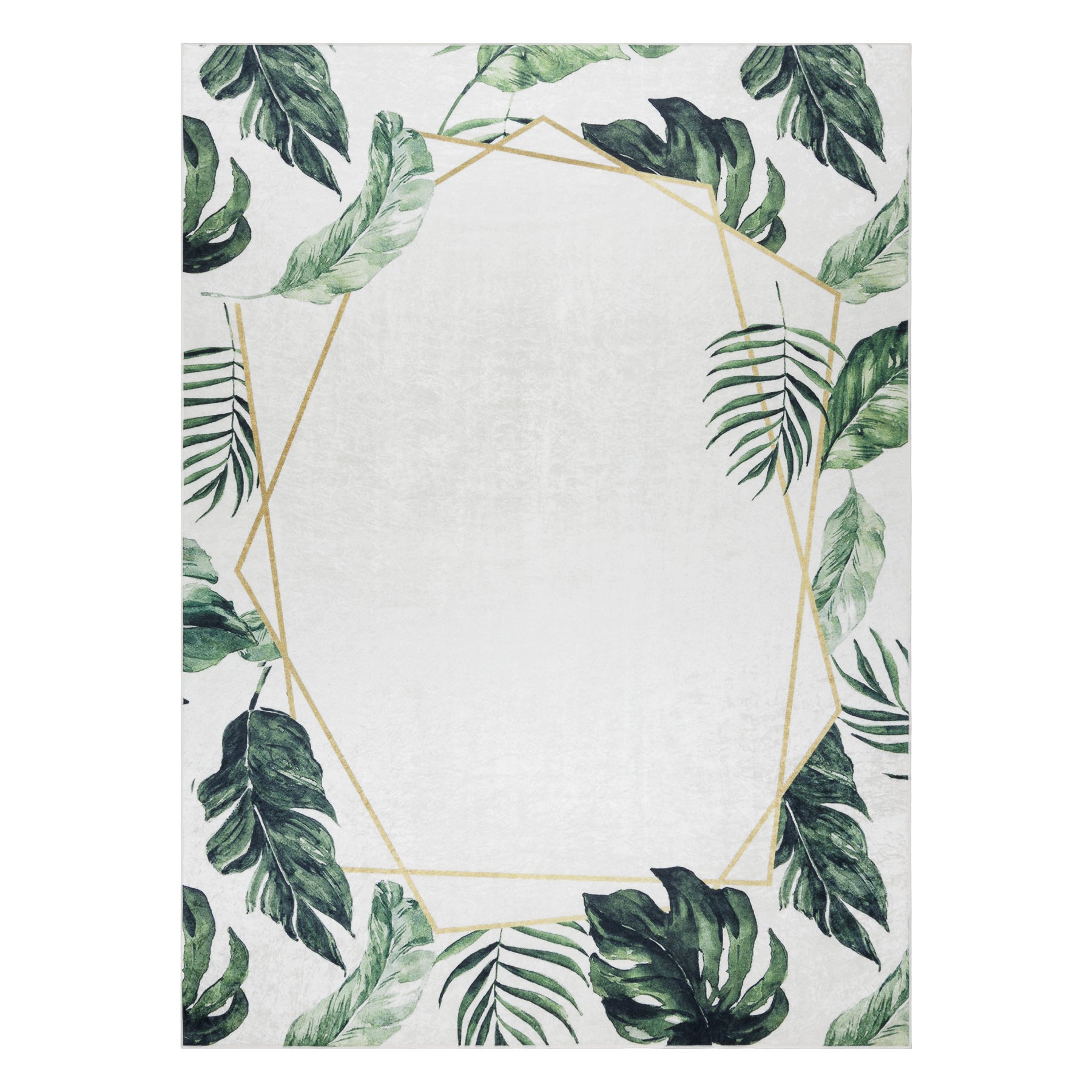 Dywan do prania ANDRE 1168 Liście Monstera, geometryczny antypoślizgowy - biały / zielony 120x170 cm - 2