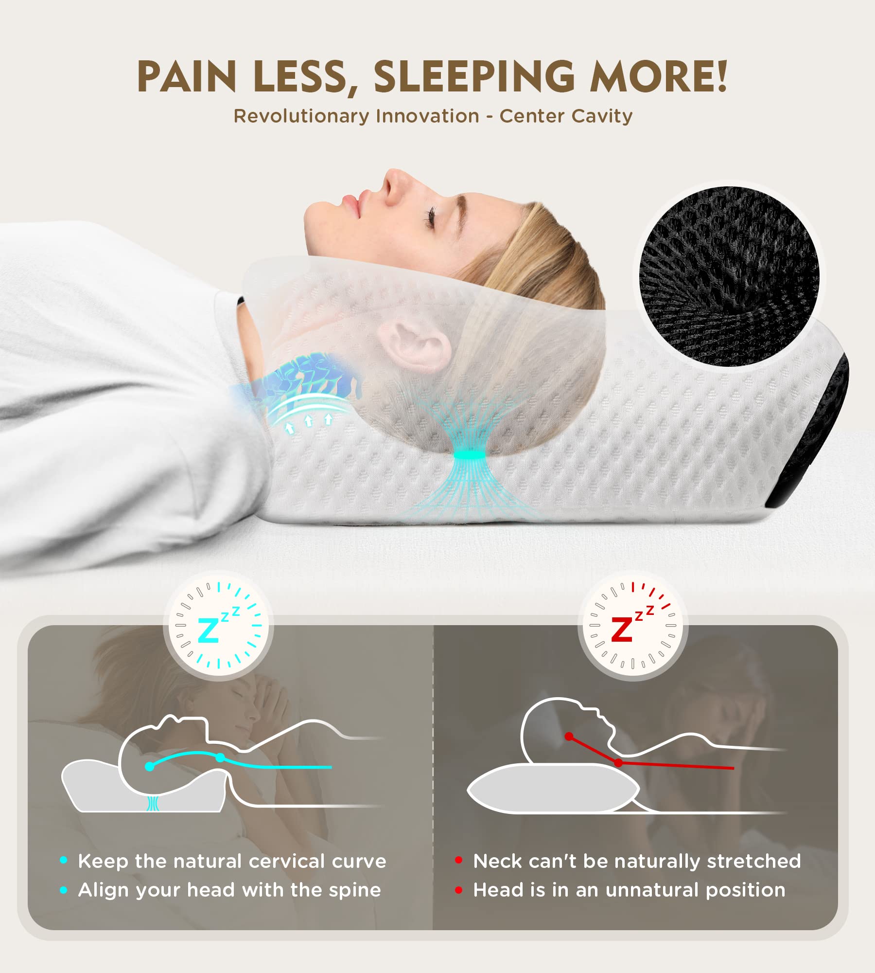 Almohada en forma de mariposa, almohada de espuma viscoelástica, almohada de alto soporte, almohada de soporte cervical para dormir, - 4
