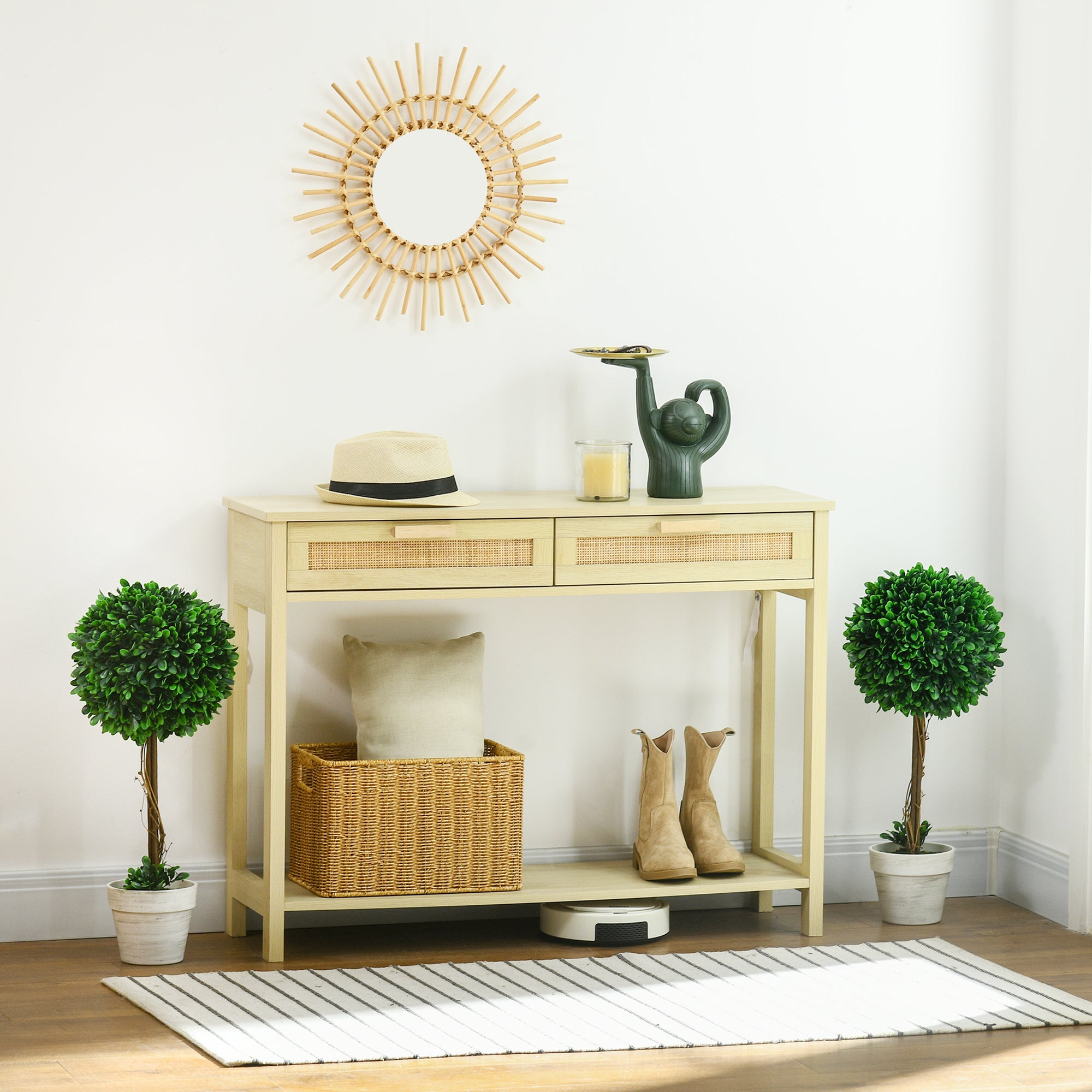 Lot de 2 buis artificiels de 60 cm, résistants aux UV, avec pots, pour décoration de salon, vert - 2