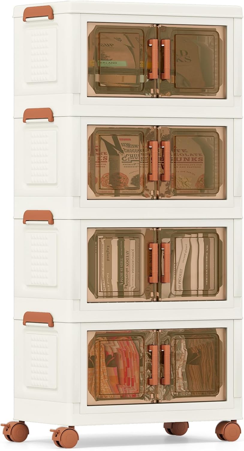 Boîte Rangement Plastique 165L COSTWAY - 4 Caisses Pliables Avec Roulettes | Idéal Vêtements, Jouets, Livres