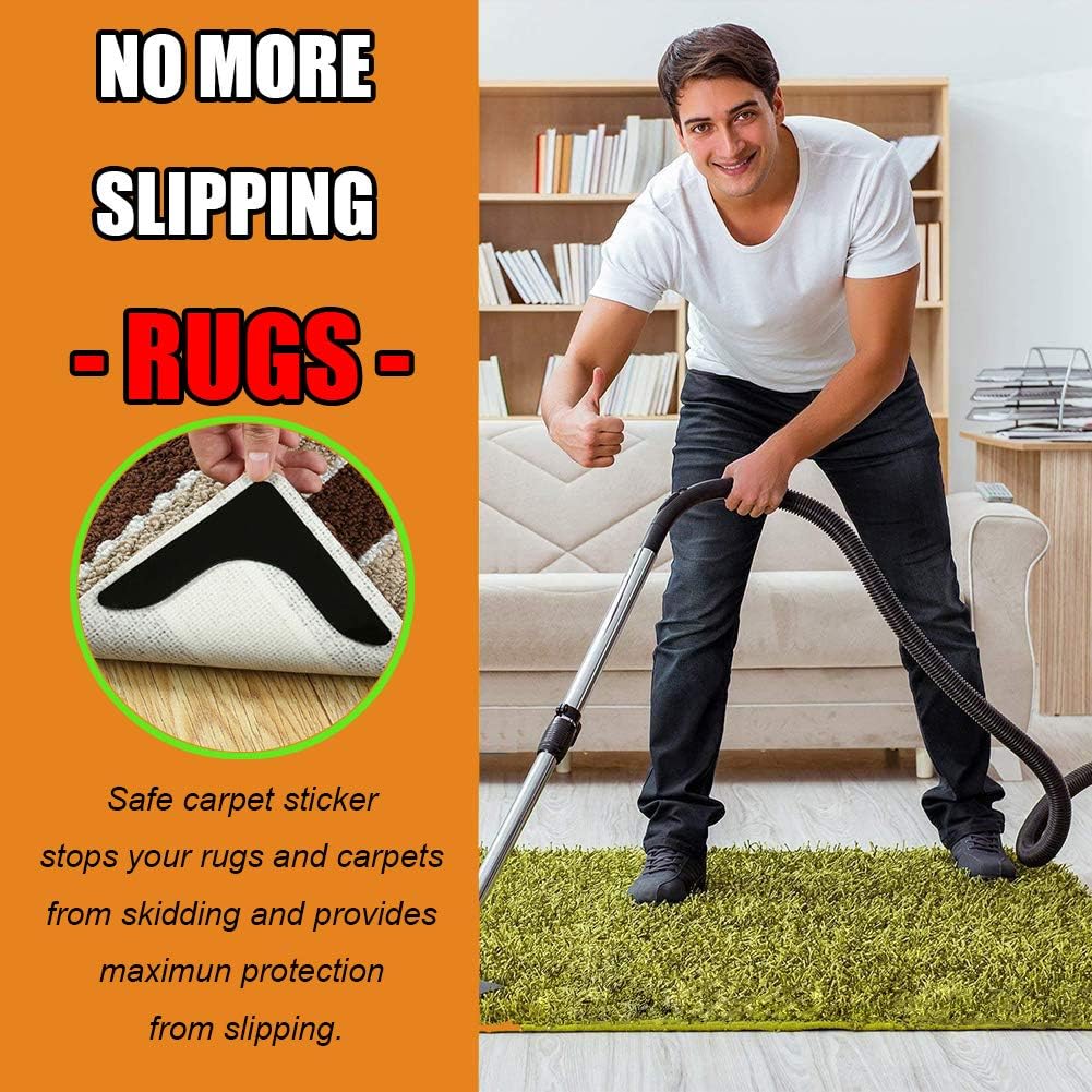 Lot de 8 autocollants antidérapants super collants pour tapis, autocollants anti-bouclage pour tapis, fixe les tapis et lisse les bords, noir - 5