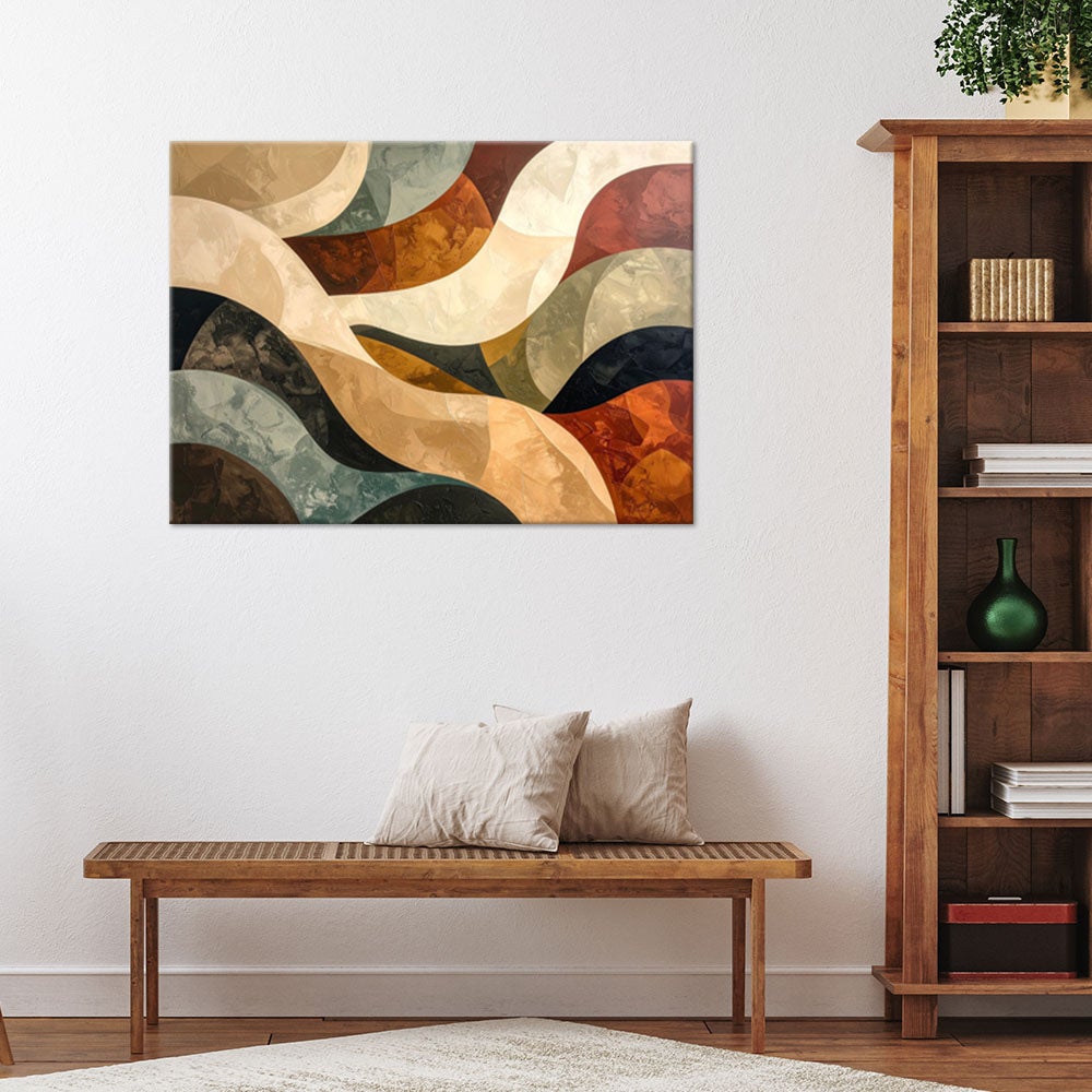 Obraz do salonu, Abstrakcja falista nowoczesna dekoracja w beżowych zielonych i brązowych odcieniach 60x40 - 2