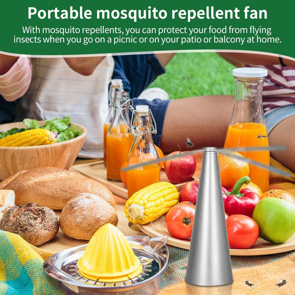 Ventilateur anti-insectes, ventilateur de table électrique portable et silencieux avec plusieurs pales pour dîner, pique-nique et barbecue (argent) - 3
