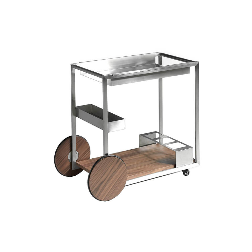 Wózek minibarowy ze stali i orzecha włoskiego 80 x 45 x 74 cm