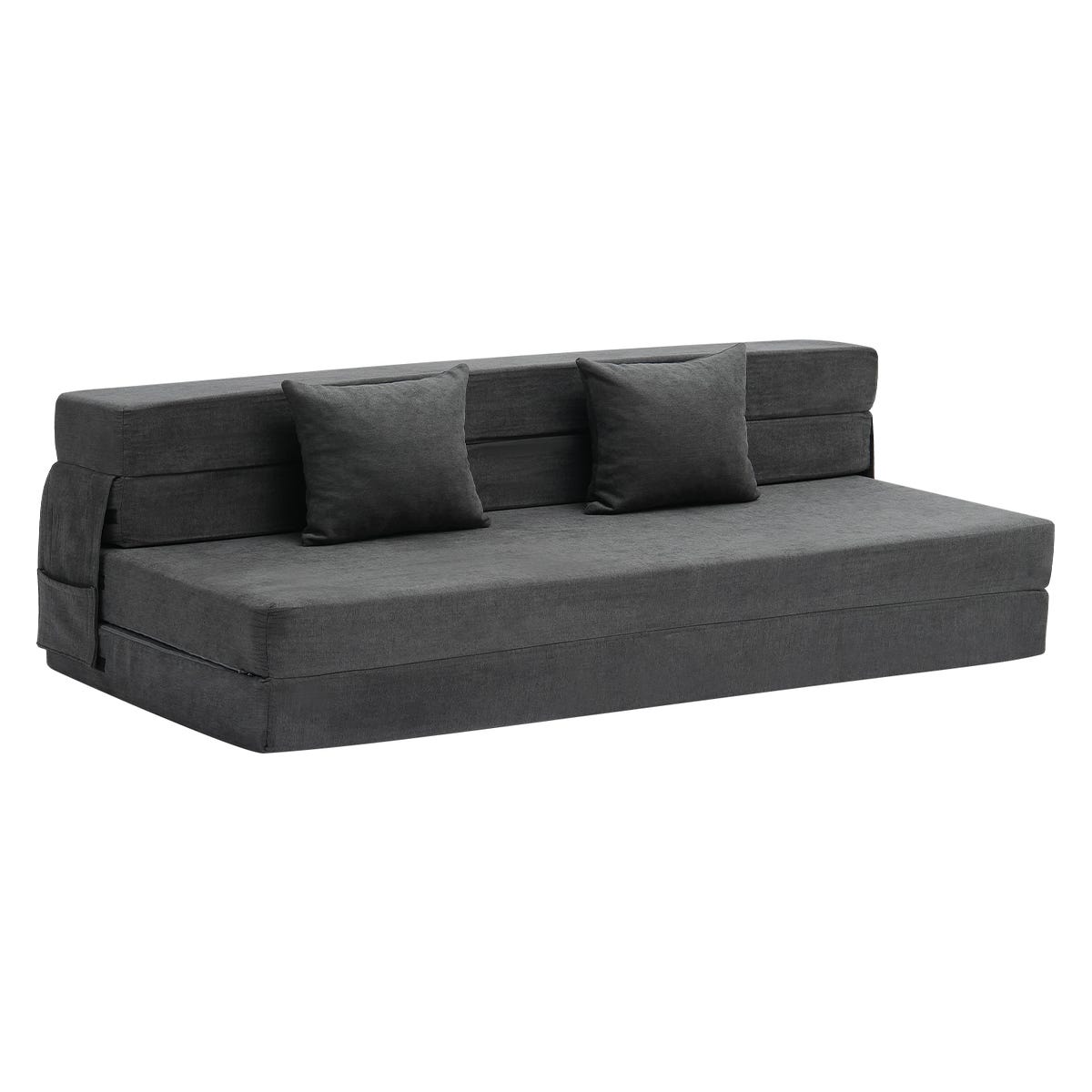Divano Letto Pieghevole In Memory Foam E Lino Grigio | 185x76x63 Cm | Convertibile In Chaise Longue E Materasso
