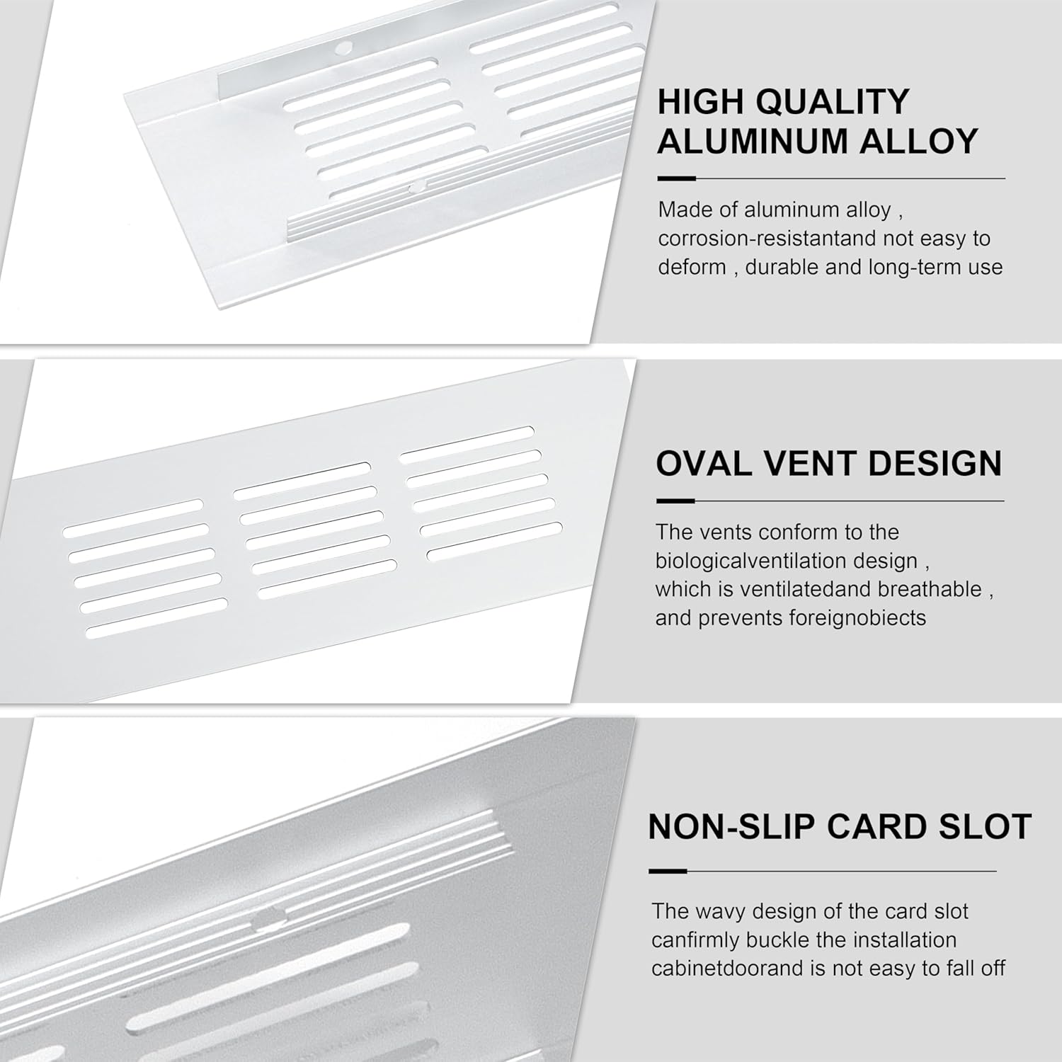Kratka wentylacyjna aluminiowa z wkrętami, do wentylacji szaf i pomieszczeń, 15 x 5 cm, srebrna, 4 sztuki - 2