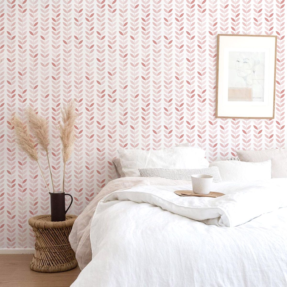 Papel vinilico hojas vintage rosa lavable y removible - 1 rollo 50x300 cm - decochic