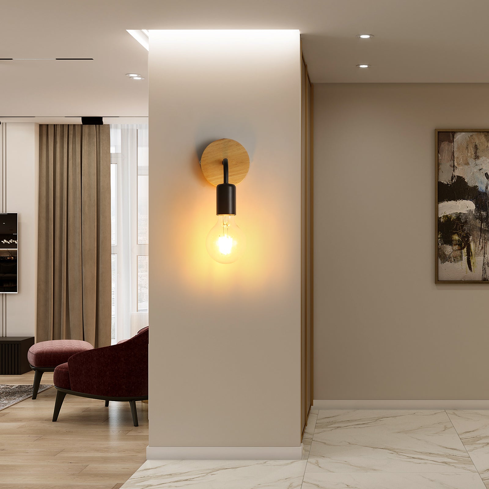 GOECO Applique Murale Interieur Industrielle 2 Pack, Lampe Murale en Bois Métal, Appliques Wall Decoration Murale Rétro pour Salon, Chambre , Le p - 3