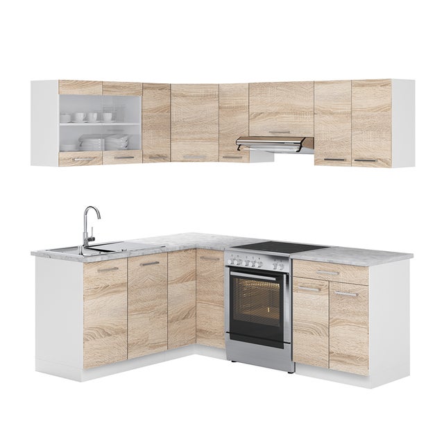 Vicco Cucina ad angolo Rick, Bianco/Sonoma, 210 x 60 cm , PL Marmo