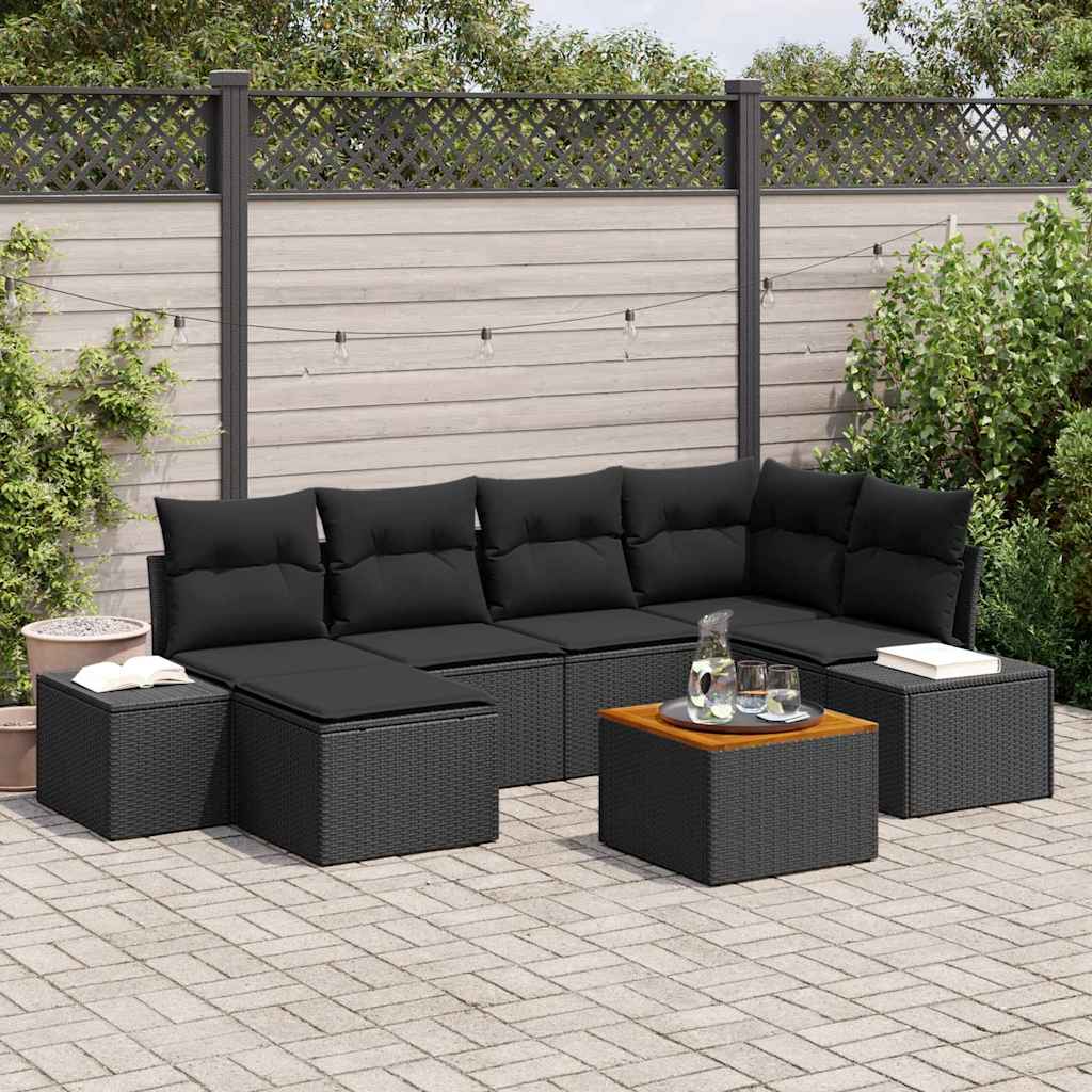 Zestaw Sof na Ogród z poduszką 7 pcs Czarny polirattan vidaXL