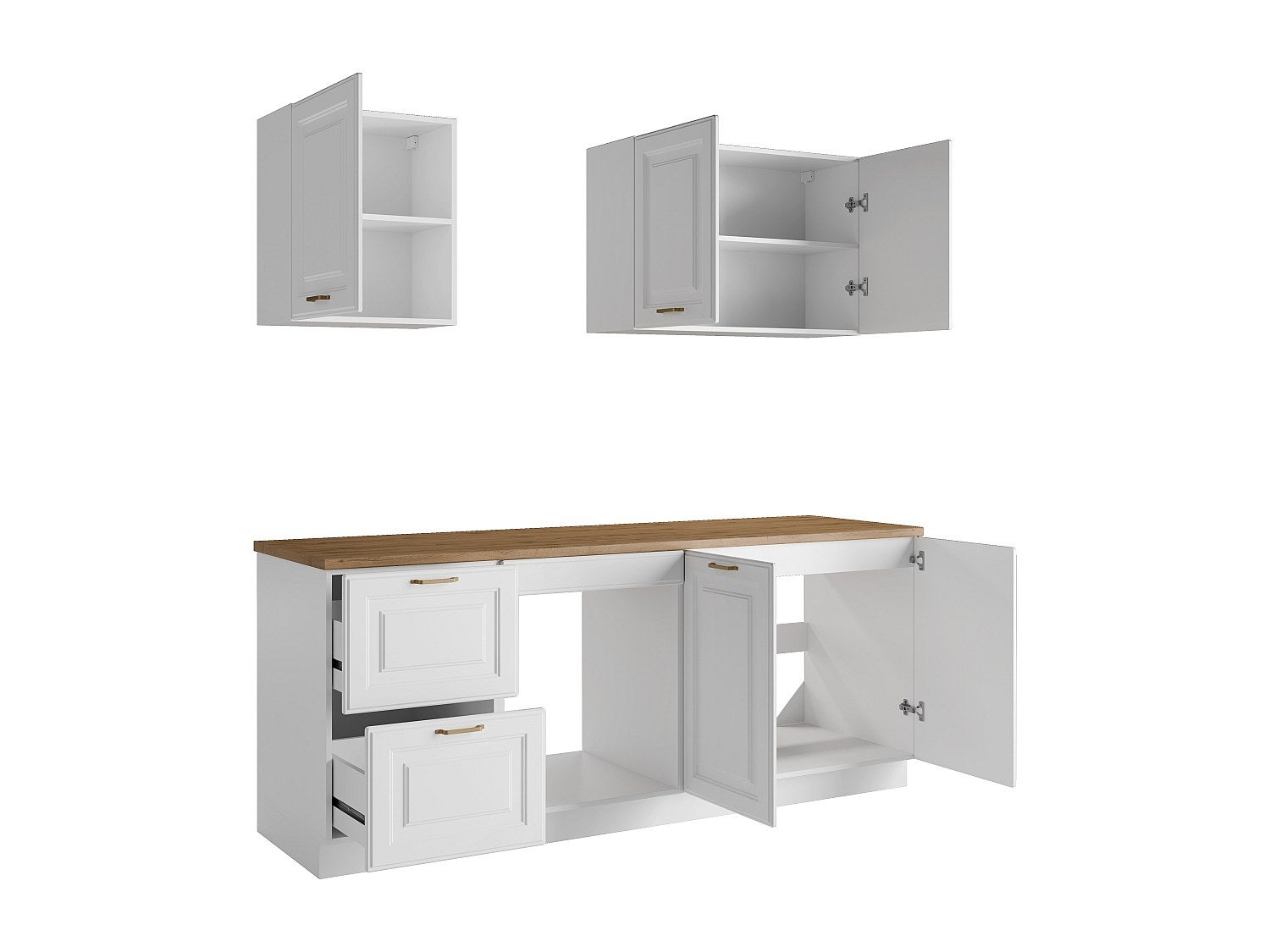Cucina completa Con piano di lavoro 200 cm Bianco e Naturale - CELOMIA - 4