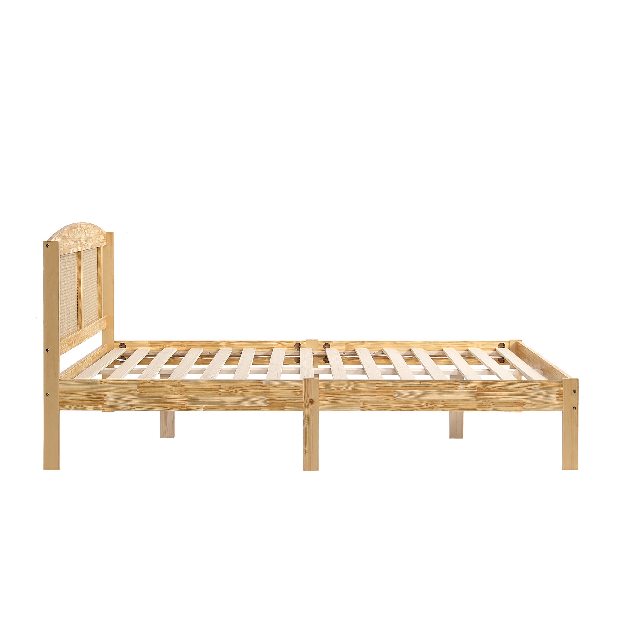 Lit double pour adultes 160 x 200 cm, structure en rotin, avec 15 lattes et un pied central, couleur bois naturel - 6