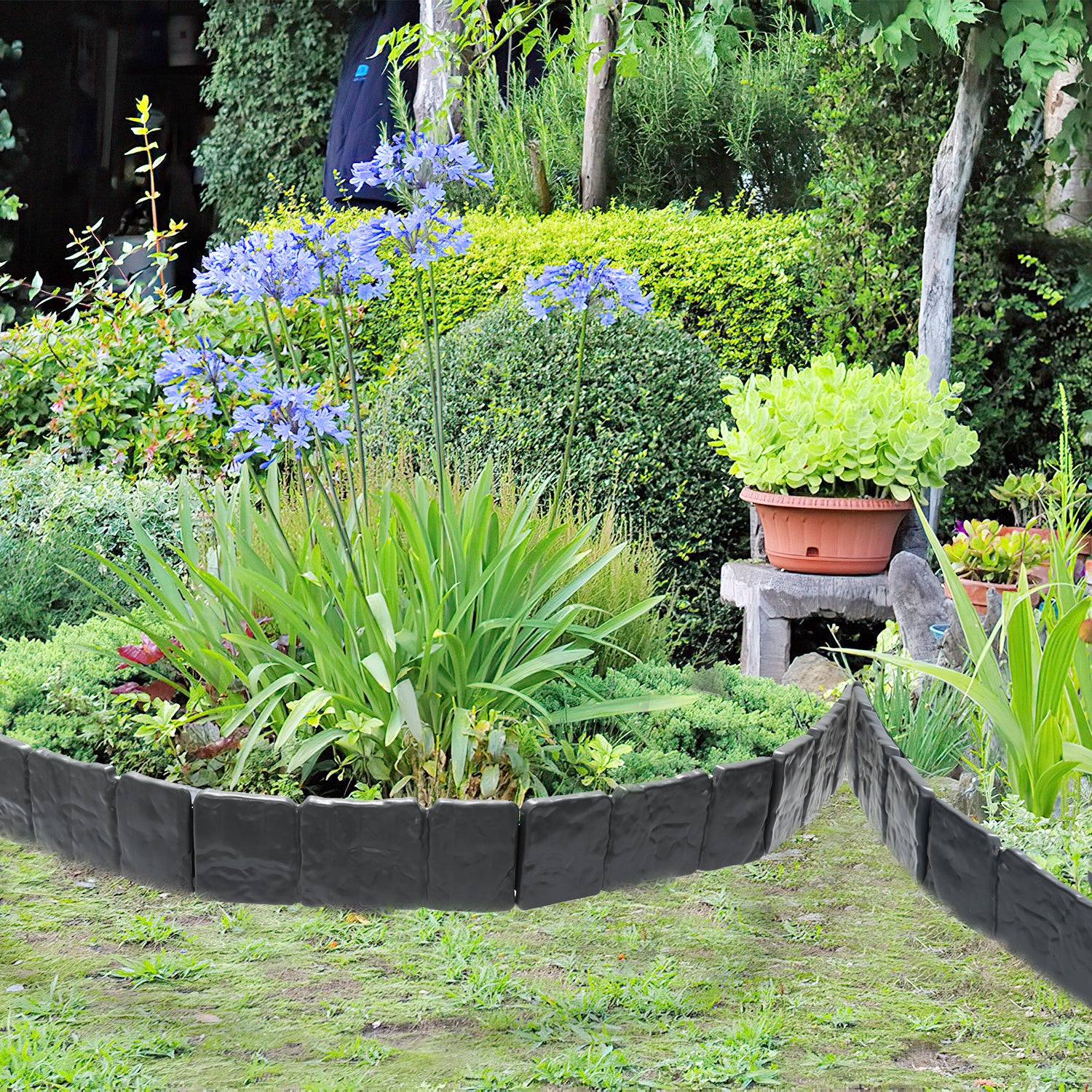 20 pièces Bordure de pelouse Effet Pierre bordure de parterre plastique pour jardin 5m Anthracite - 8