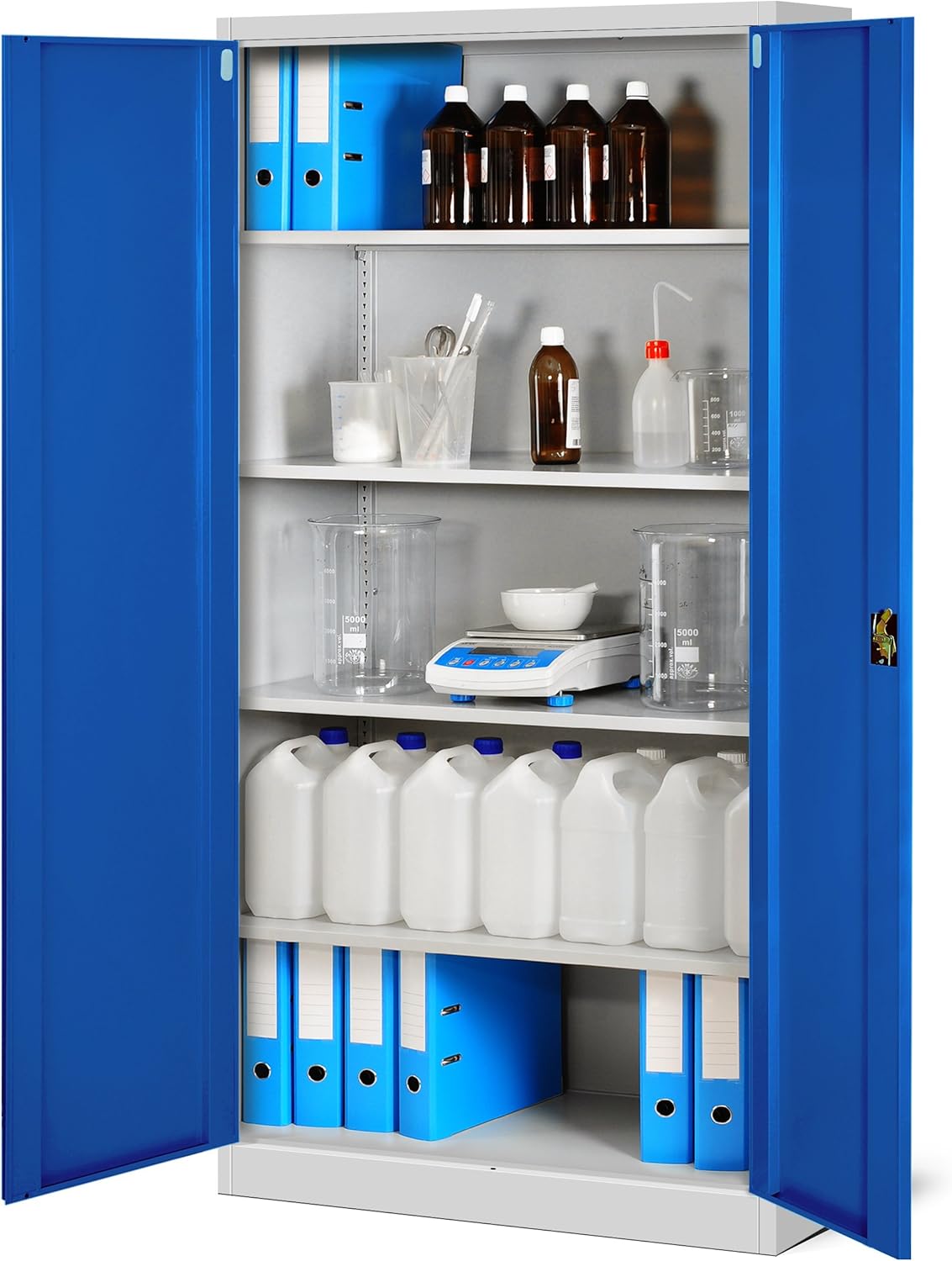 Set de 2 Armoire de Bureau de Rangement Métallique 4 étagères réglables 185 cm x 90 cm x 40 cm Gris-Bleu - 7
