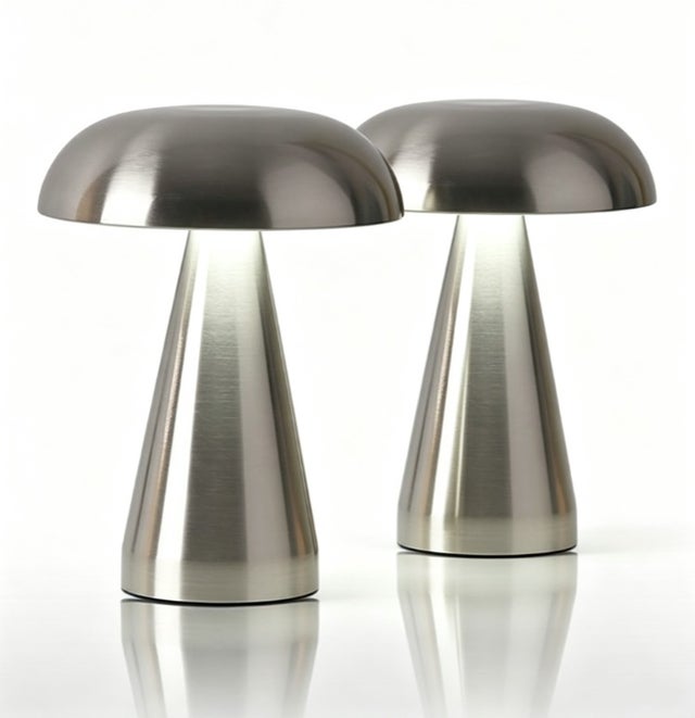 Lampes de table, lampe de table simple en métal, lampe tactile - Champignon conique argenté，Lampe de bureau à commande tactile (2PCS)