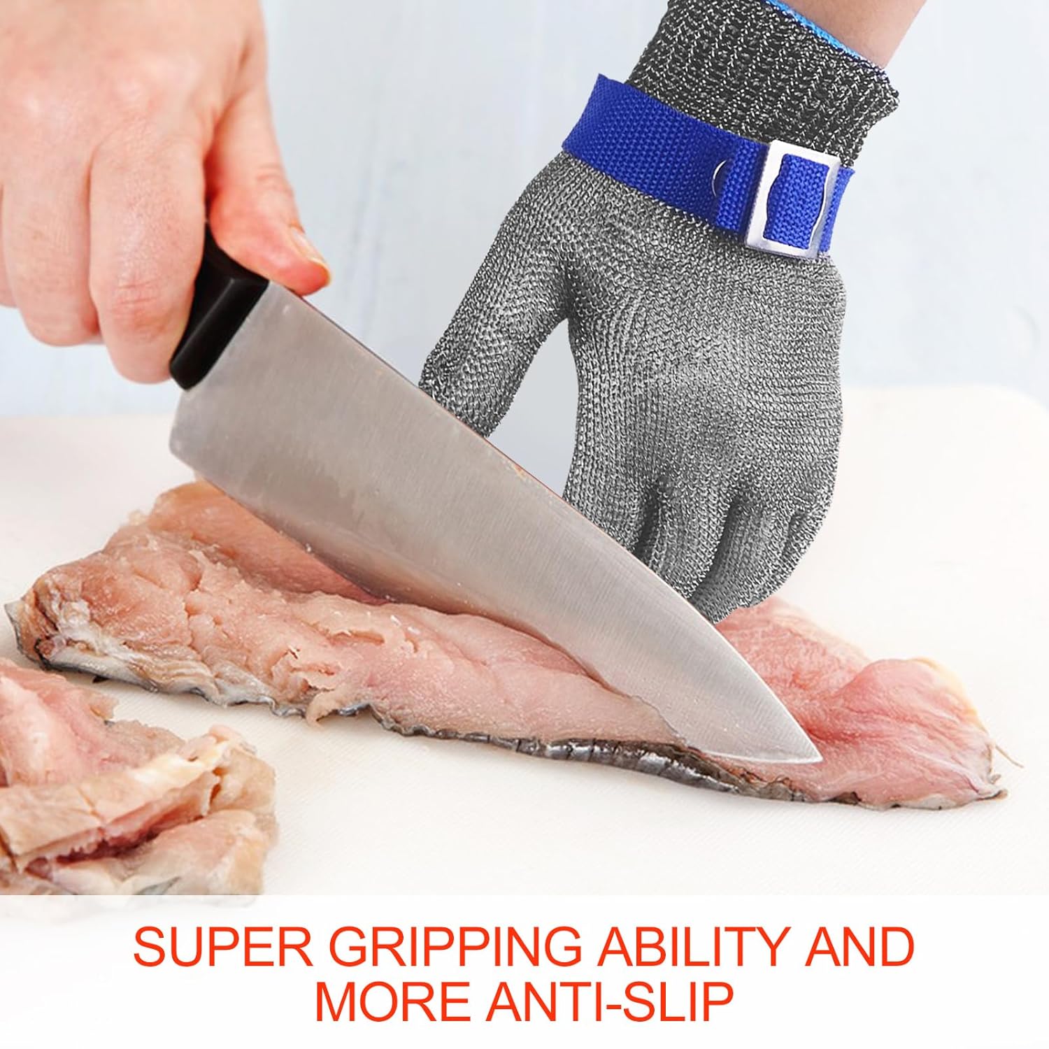 Gants Anti-Coupure Niveau 9, Protection Cuisine et Huître, Maille Acier Inoxydable pour Boucher, Découpe de Viande (Taille L) - 4