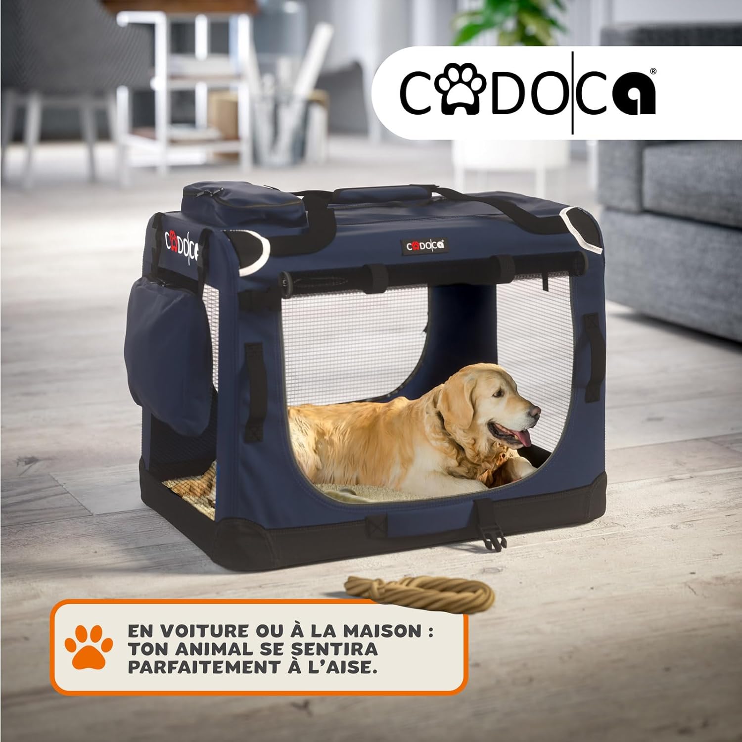 Porta-cães em tecido azul-marinho XXXL 101x70x70cm - 6