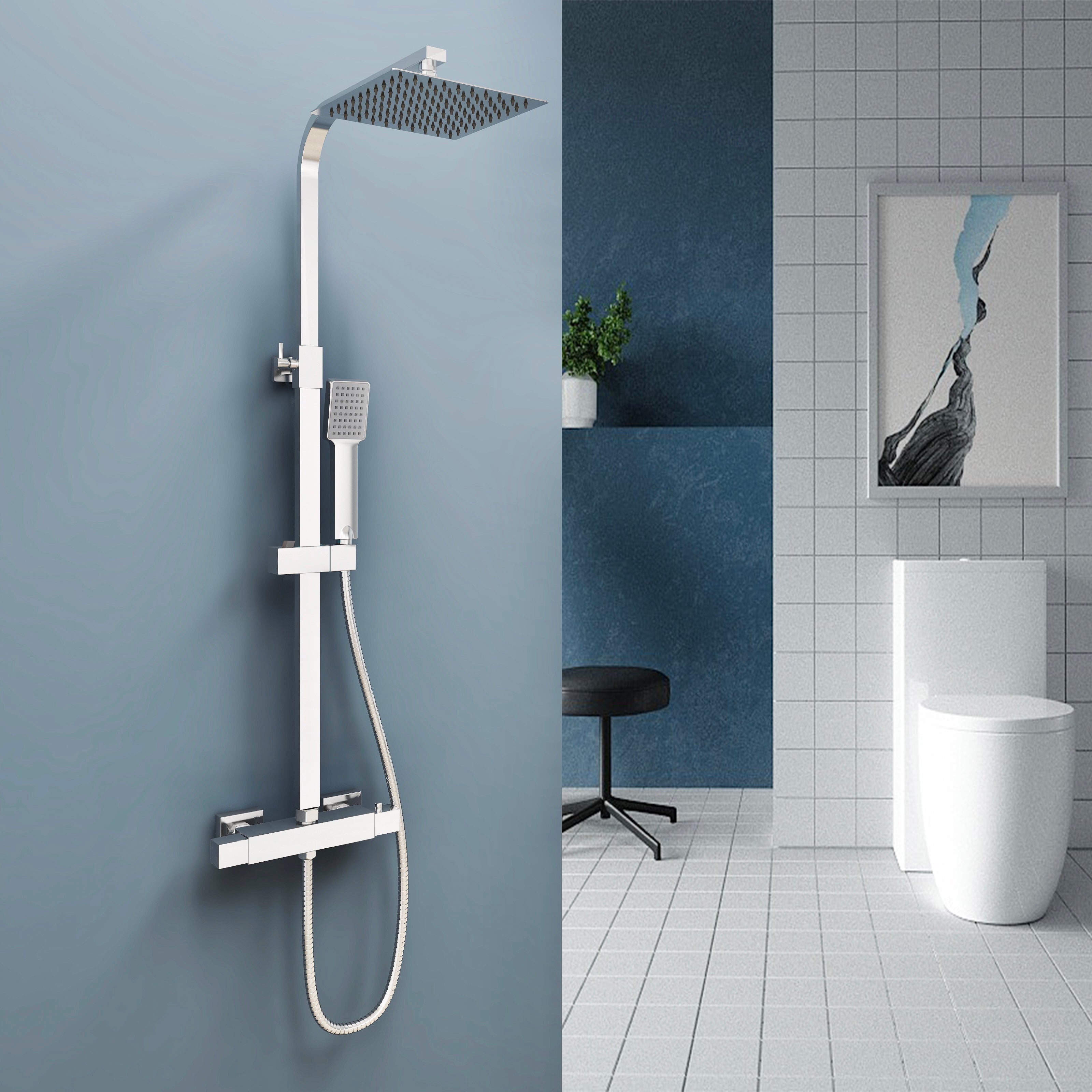 AICA Columna de Ducha termostática, Alcachofa de Baño, Cuadrada