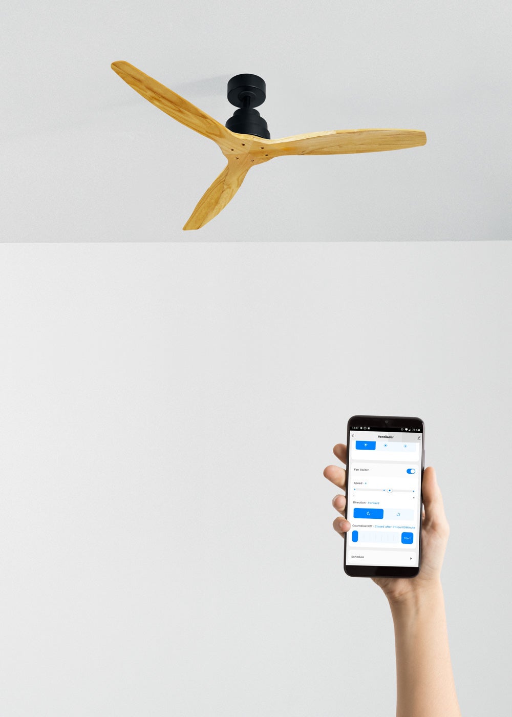 WINDSTYLANCE DC - Ventilateur de Plafond 40W Silencieux Ø132 cm - Sans lumière et avec WIFI + télécommande - 3