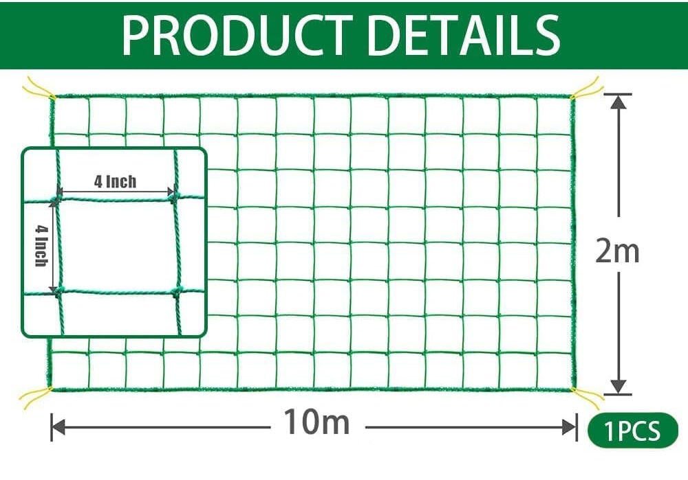 Filet Pour Plantes Grimpantes 2x10m - Treillis Nylon Pour Tomates, Concombres, Pois + 100 Attaches Et 20 Clips Inclus