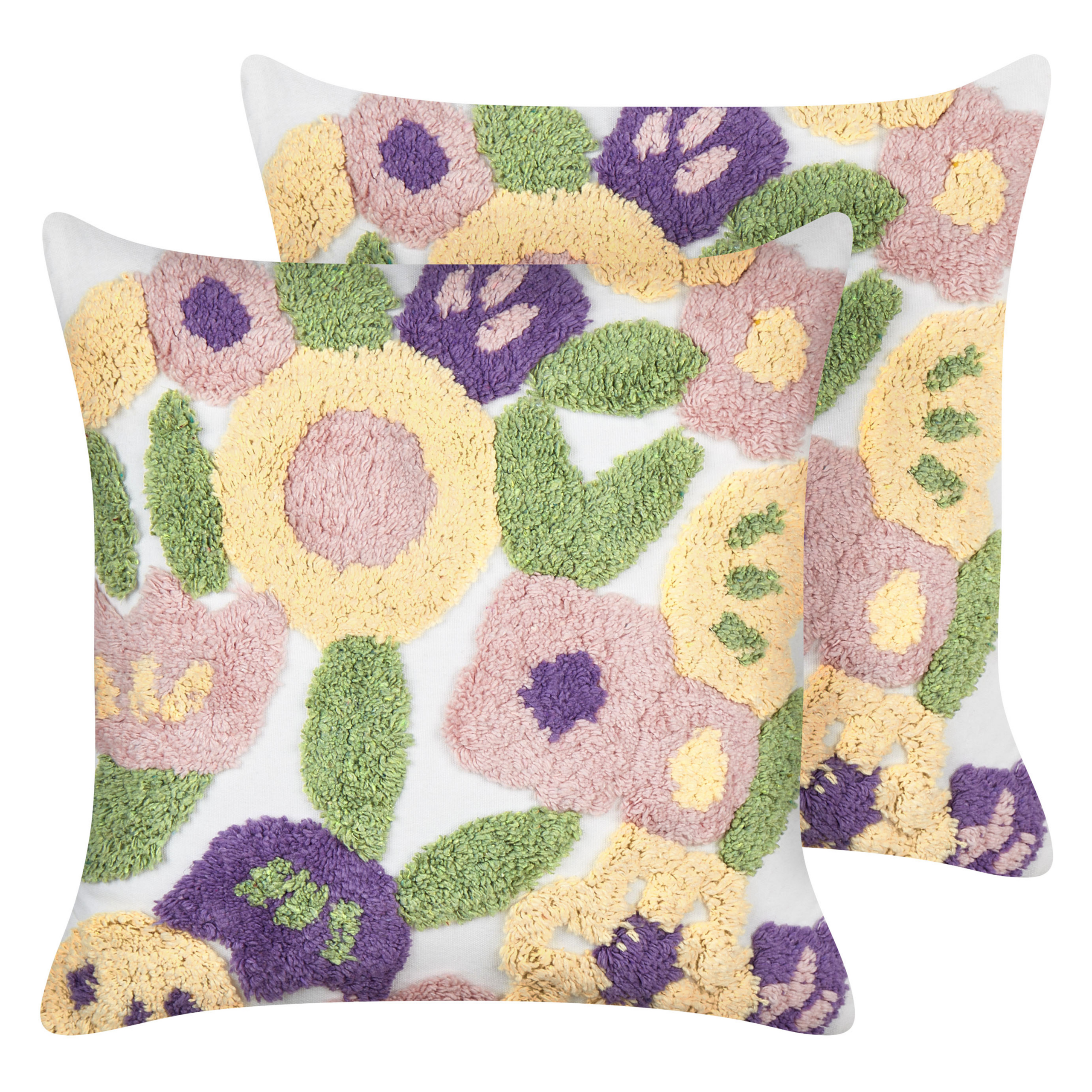 Beliani conjunto de 2 cojines decorativos tricornio algodón 45 x 45 cm multicolor patrón floral