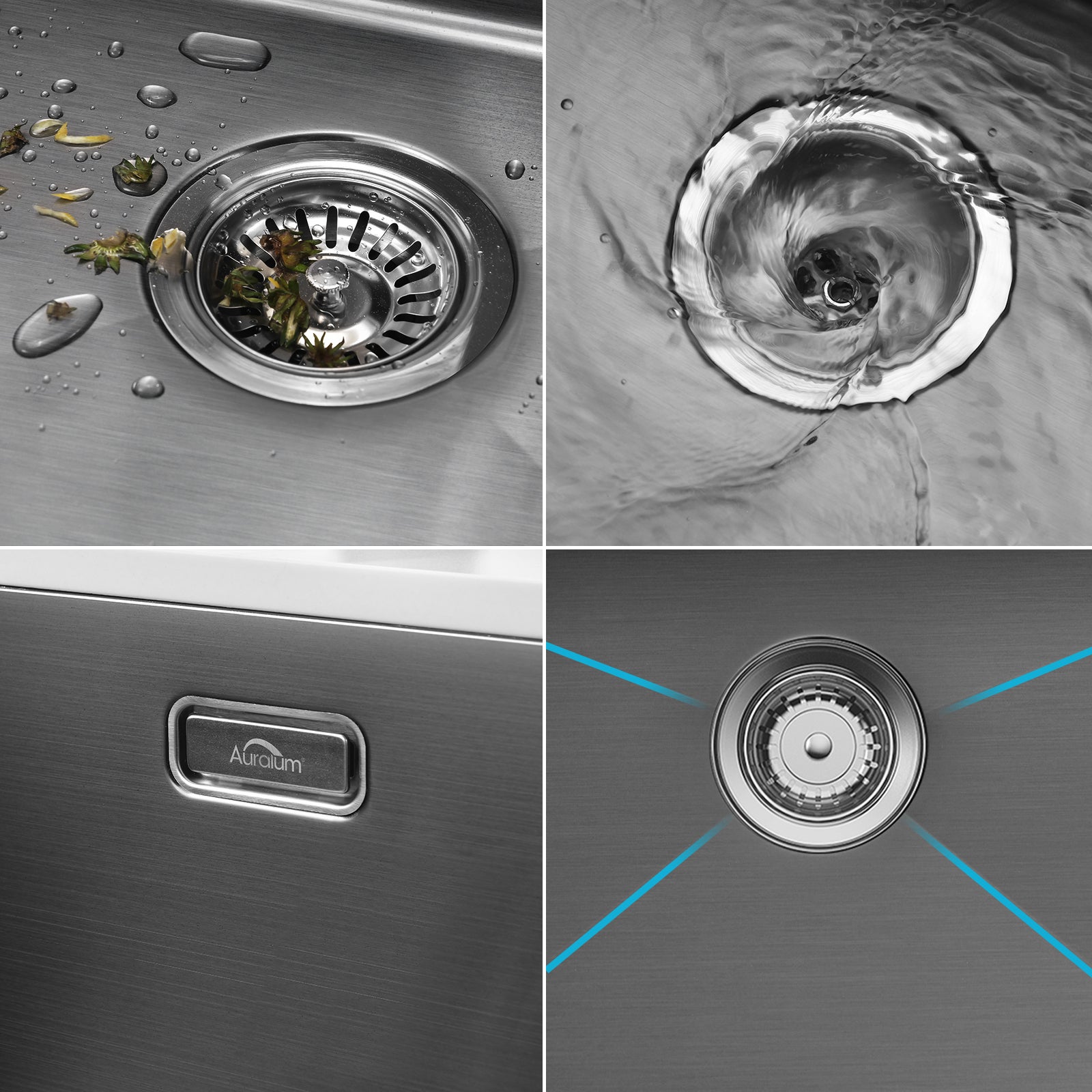 AuraLum Max Évier Cuisine 1 Bac en Acier Inoxydable Noir 45x45CM Évier Encastré et à Poser Évier avec Trou de Montage pour Robinet,EU Modèle - 8